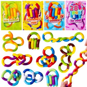 28 Pcs Valentine’s Day Twist & Spin Fidget Chains with Cards