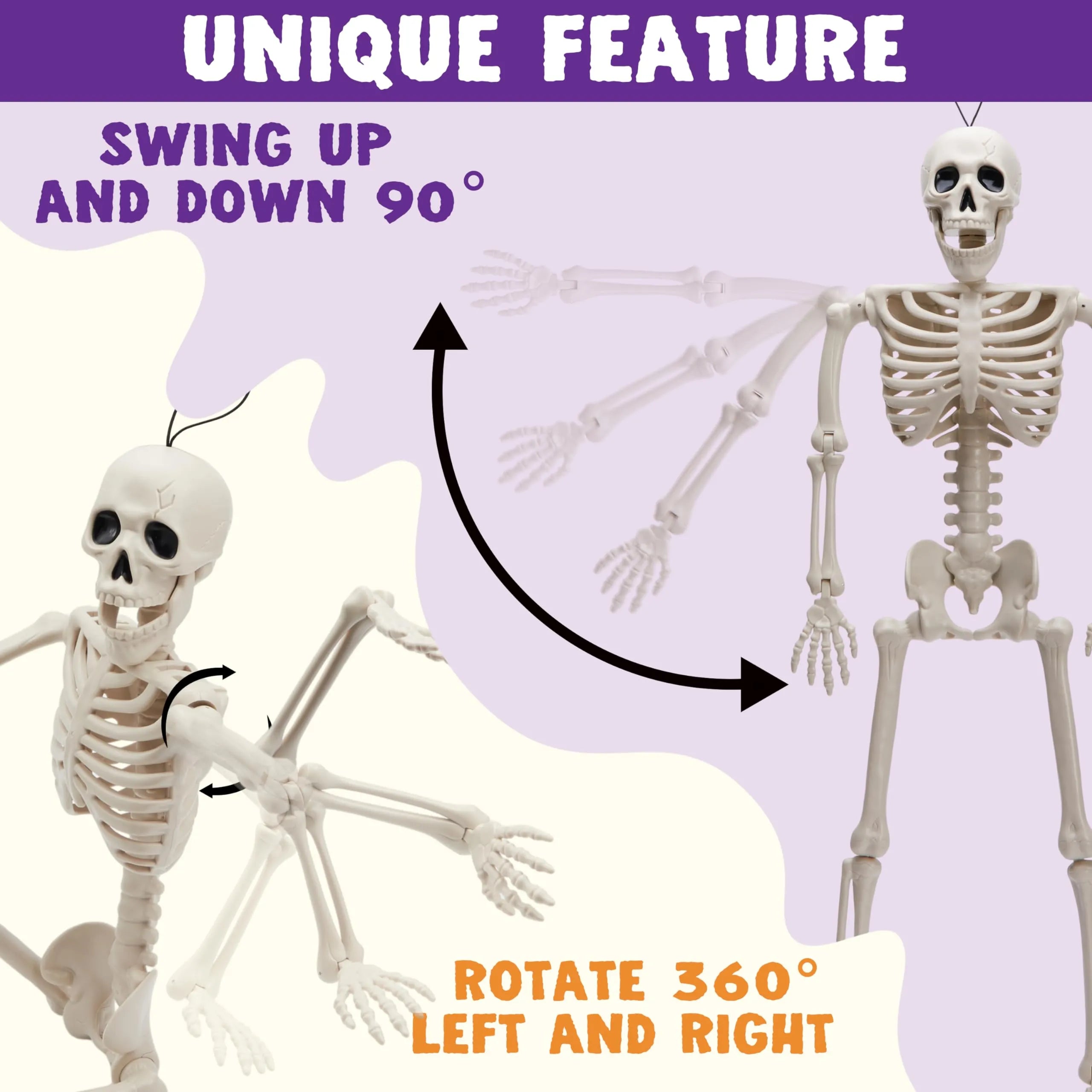 2 PCS 24in Halloween Full Body Posable Skeletons Human Plastic Bones with Movable Joints - Image 3