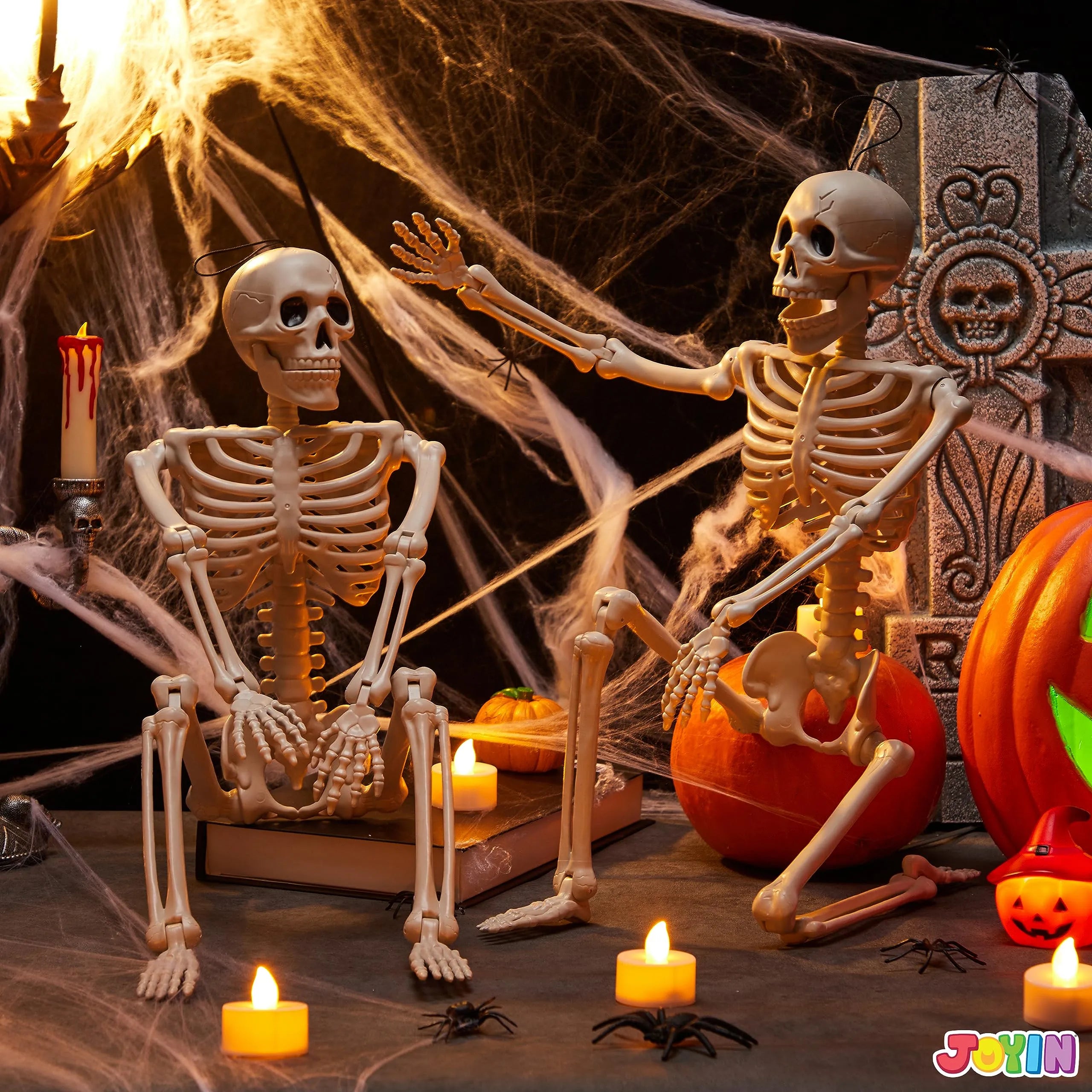 2 PCS 24in Halloween Full Body Posable Skeletons Human Plastic Bones with Movable Joints - Image 6