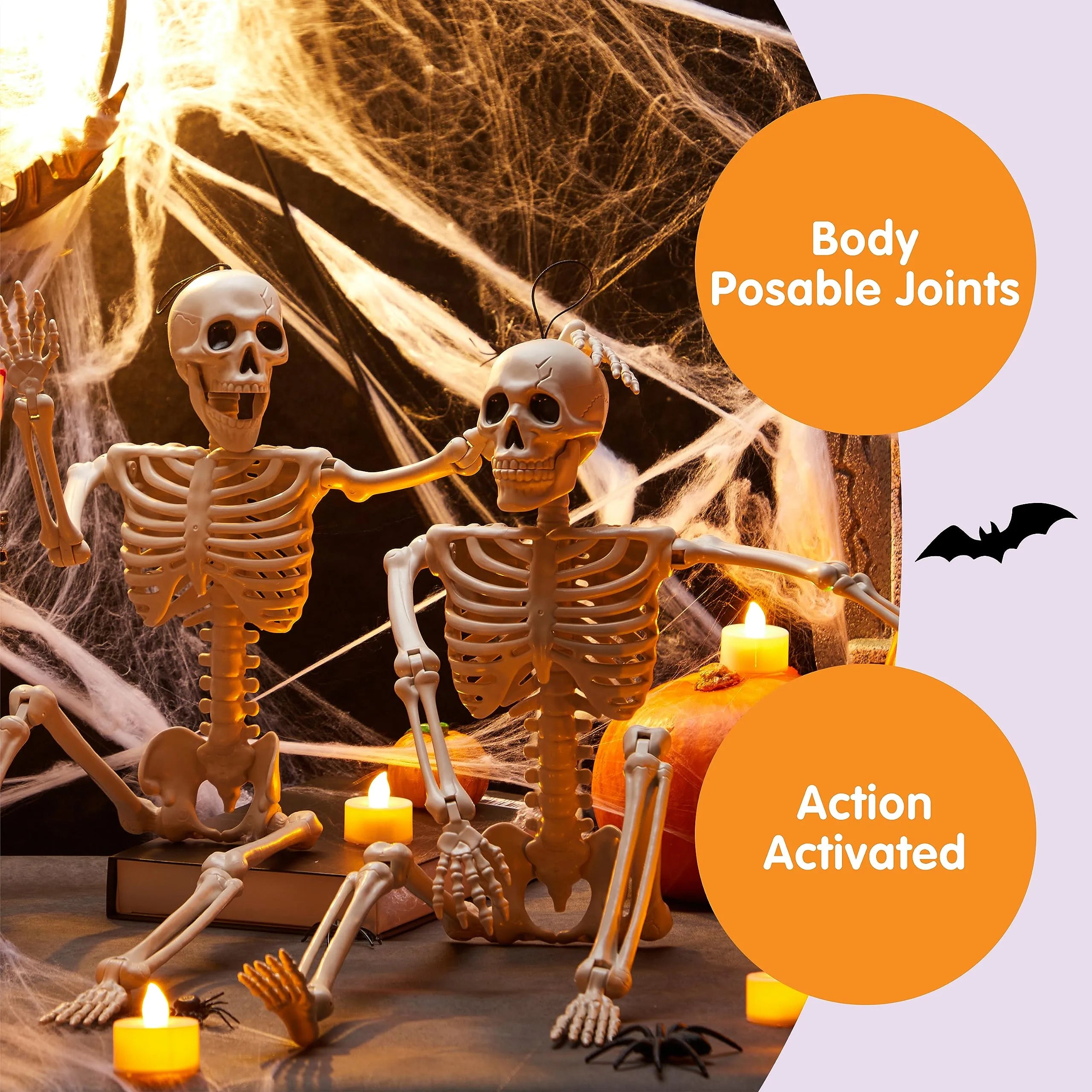 2 PCS 24in Halloween Full Body Posable Skeletons Human Plastic Bones with Movable Joints - Image 7