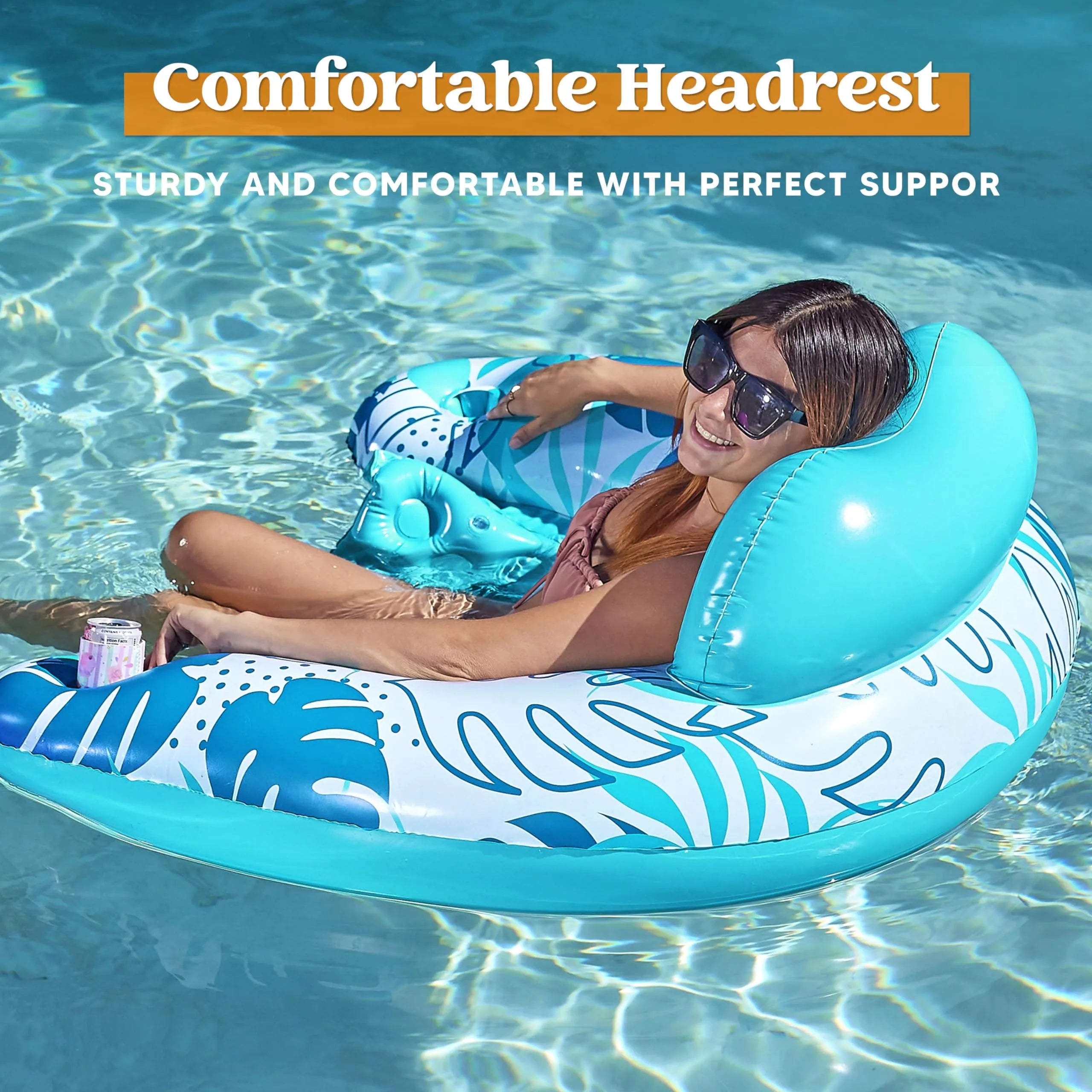 2 Pack Pool Chairs with Cup Holders,Blow up Floating Pool Floats Chair - Image 2