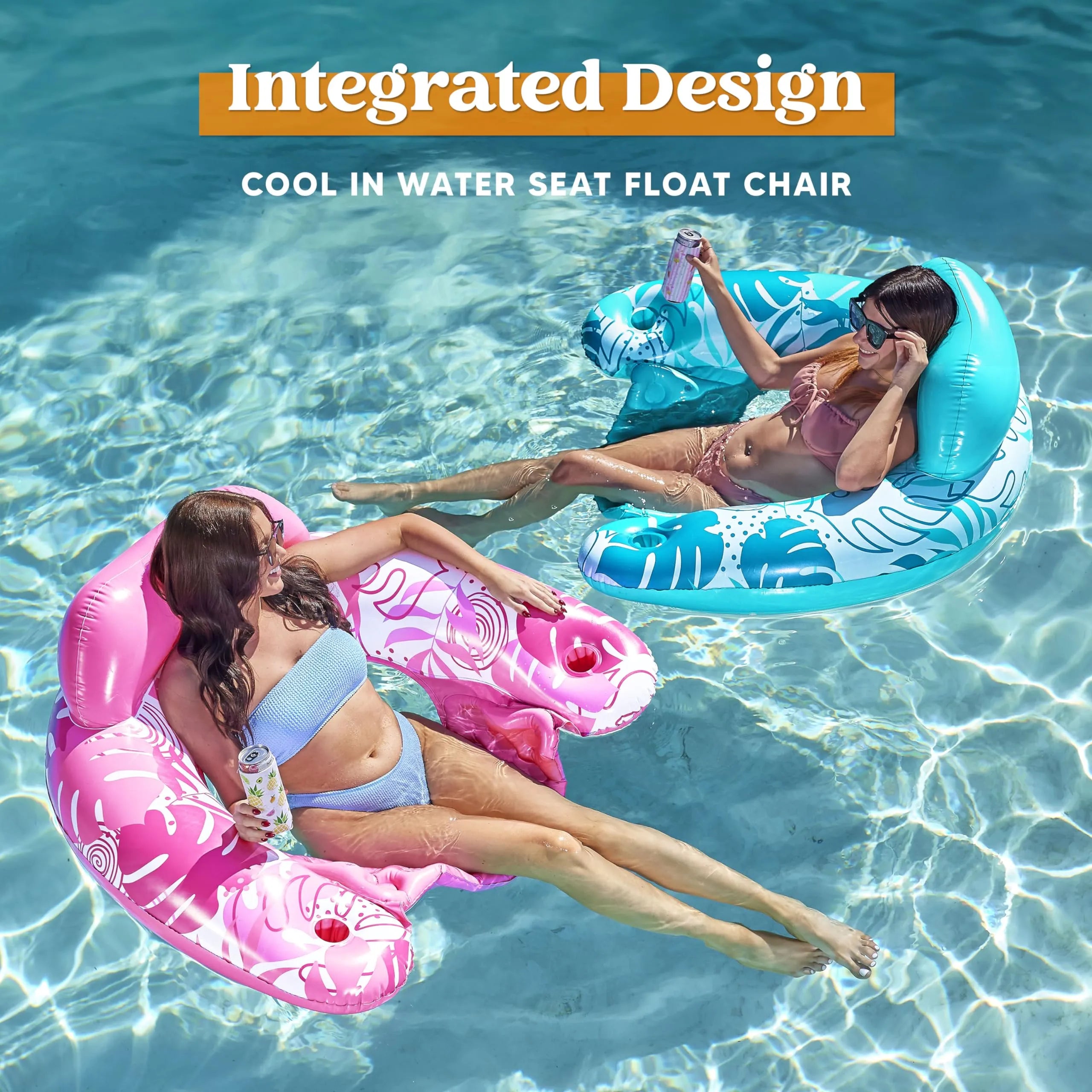 2 Pack Pool Chairs with Cup Holders,Blow up Floating Pool Floats Chair - Image 3