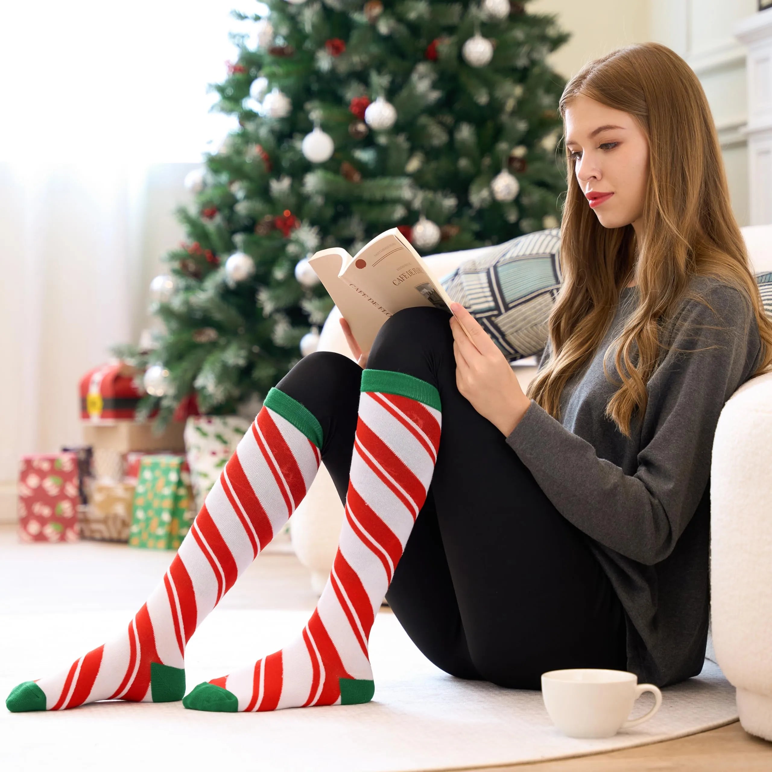 2 Packs Women Knee High Winter Socks for Xmas, Warm Soft Novelty Socks - Image 3