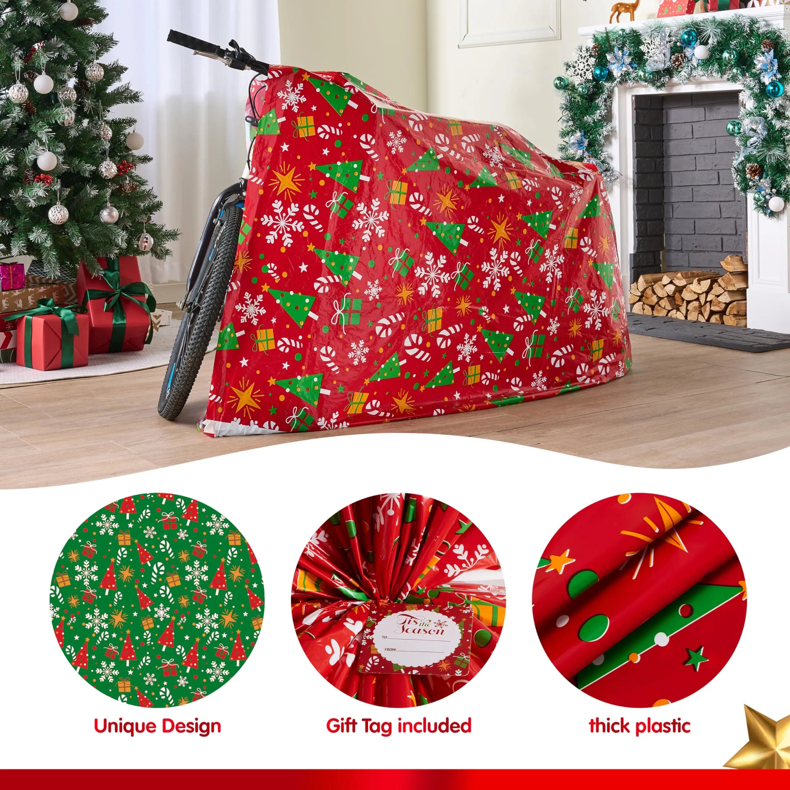 2Pcs Jumbo Christmas Bike Gift Bags Plastic Holiday Gift Bag 72in x 60in - Image 2