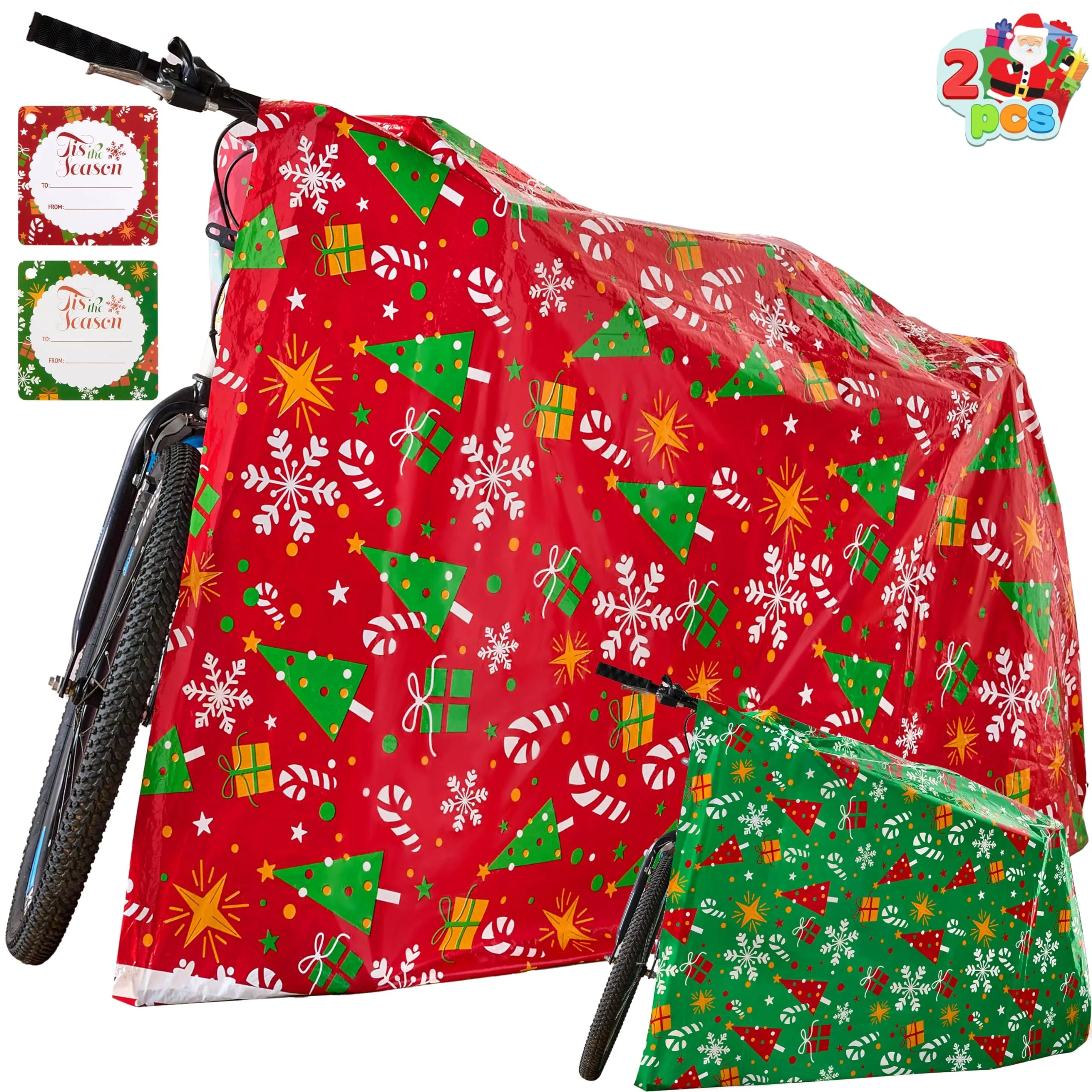 2Pcs Jumbo Christmas Bike Gift Bags Plastic Holiday Gift Bag 72in x 60in - Image 4