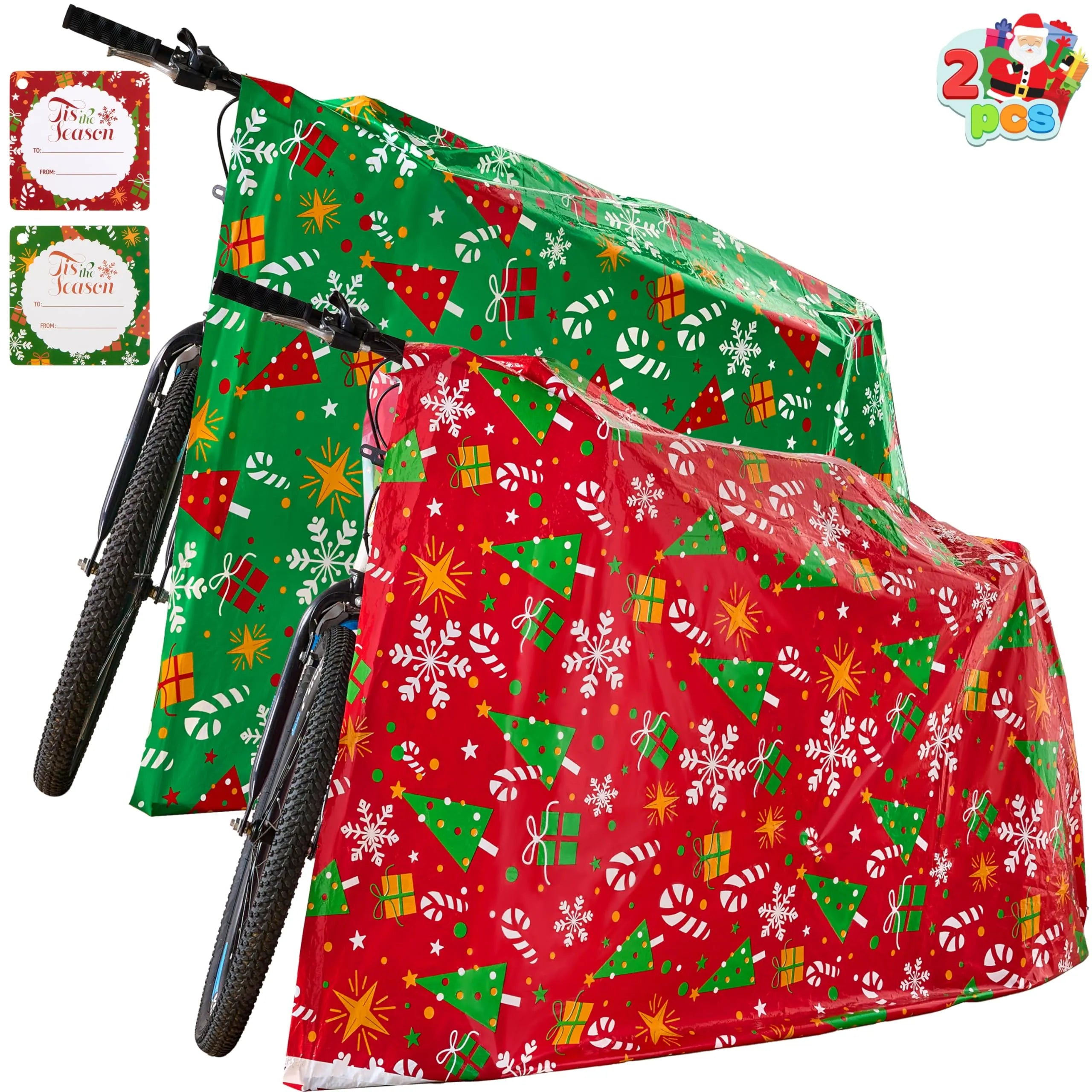 2Pcs Jumbo Christmas Bike Gift Bags Plastic Holiday Gift Bag 72in x 60in - Image 7