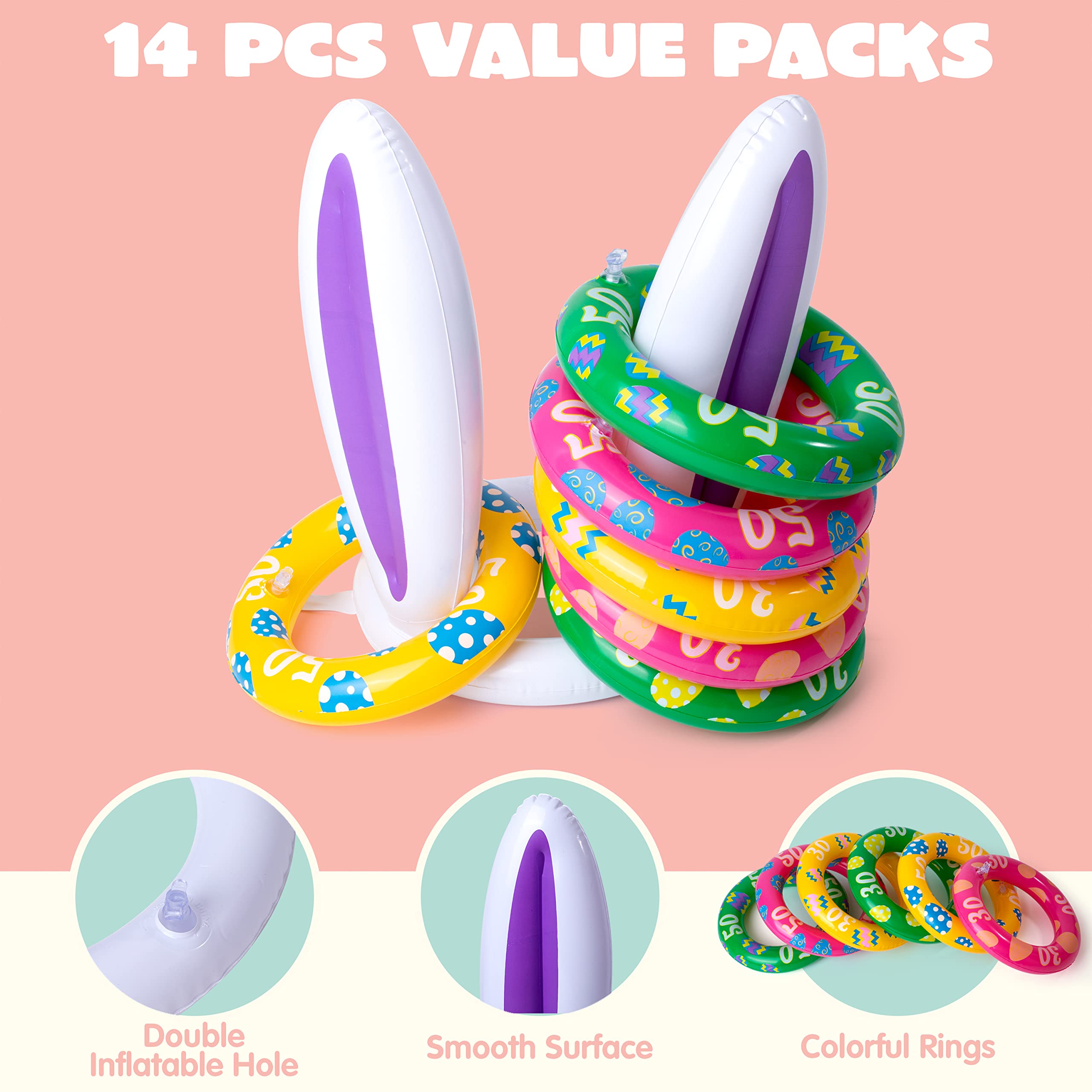 2 Sets Inflatable Bunny Ears Ring Toss Game for Indoor & Outdoor Party - Image 3