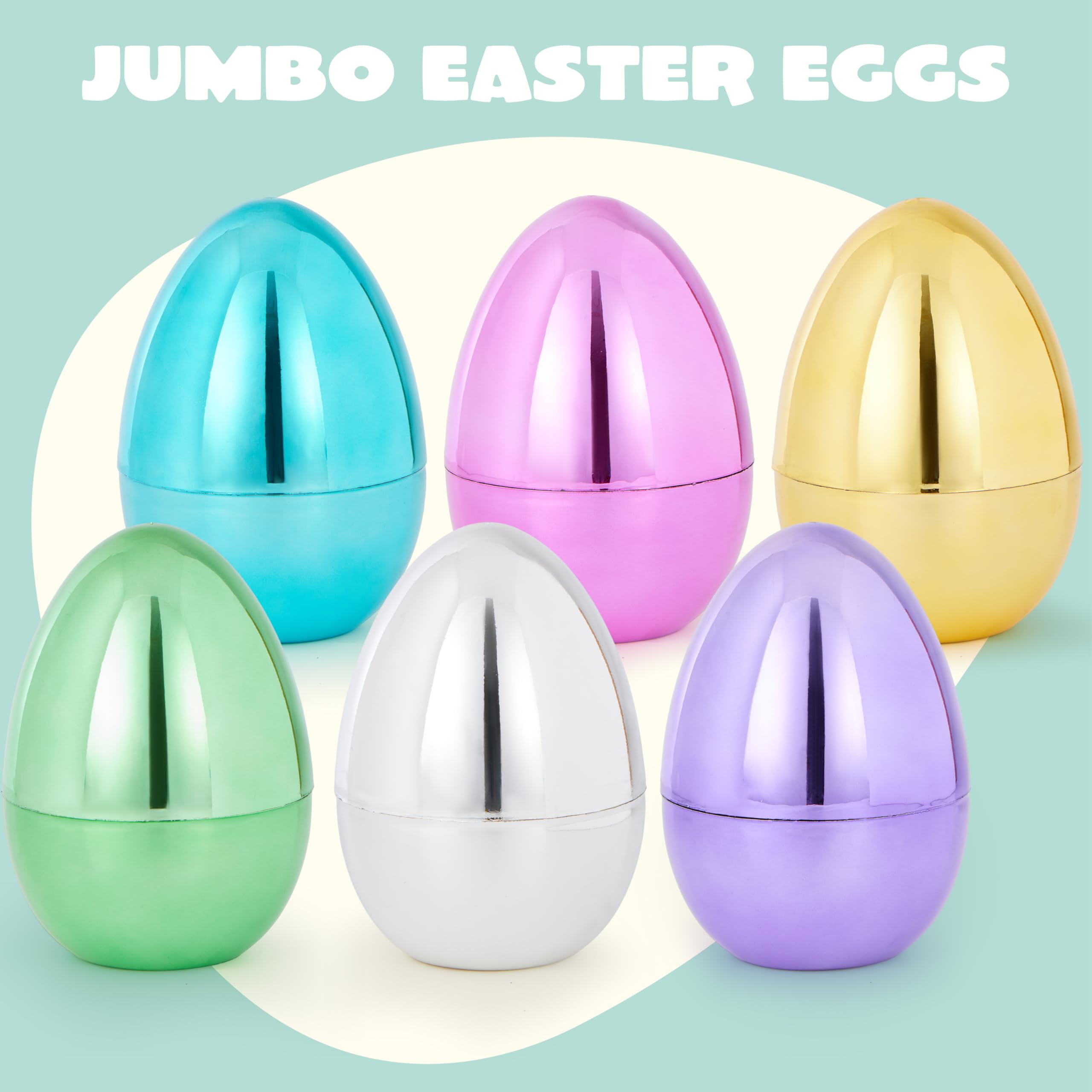12Pcs Large Metallic Easter Eggs, 6 Inches Colorful Jumbo Eggs Fillable - Image 2