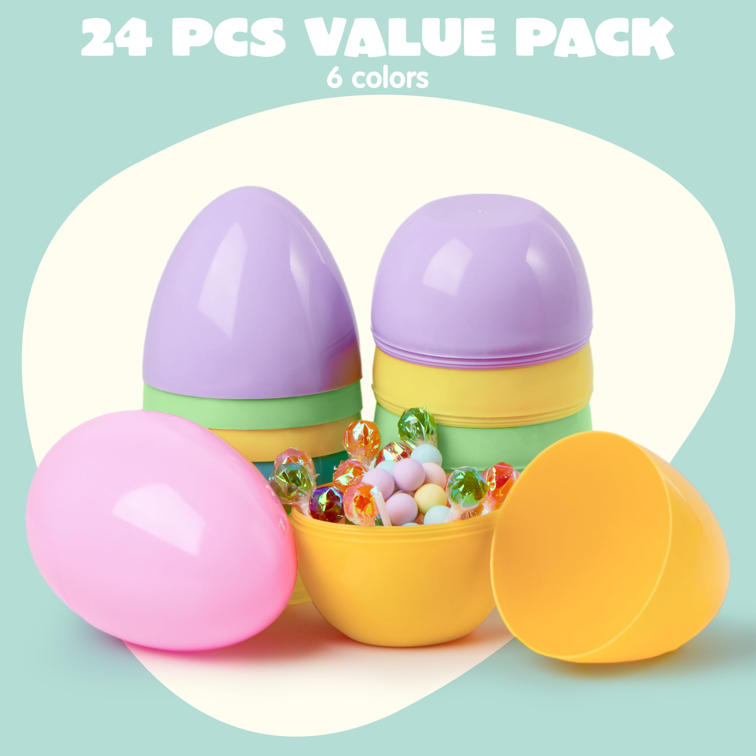 24Pcs Large Pastel Easter Eggs, 6 Inches Plastic Jumbo Eggs Fillable - Image 2