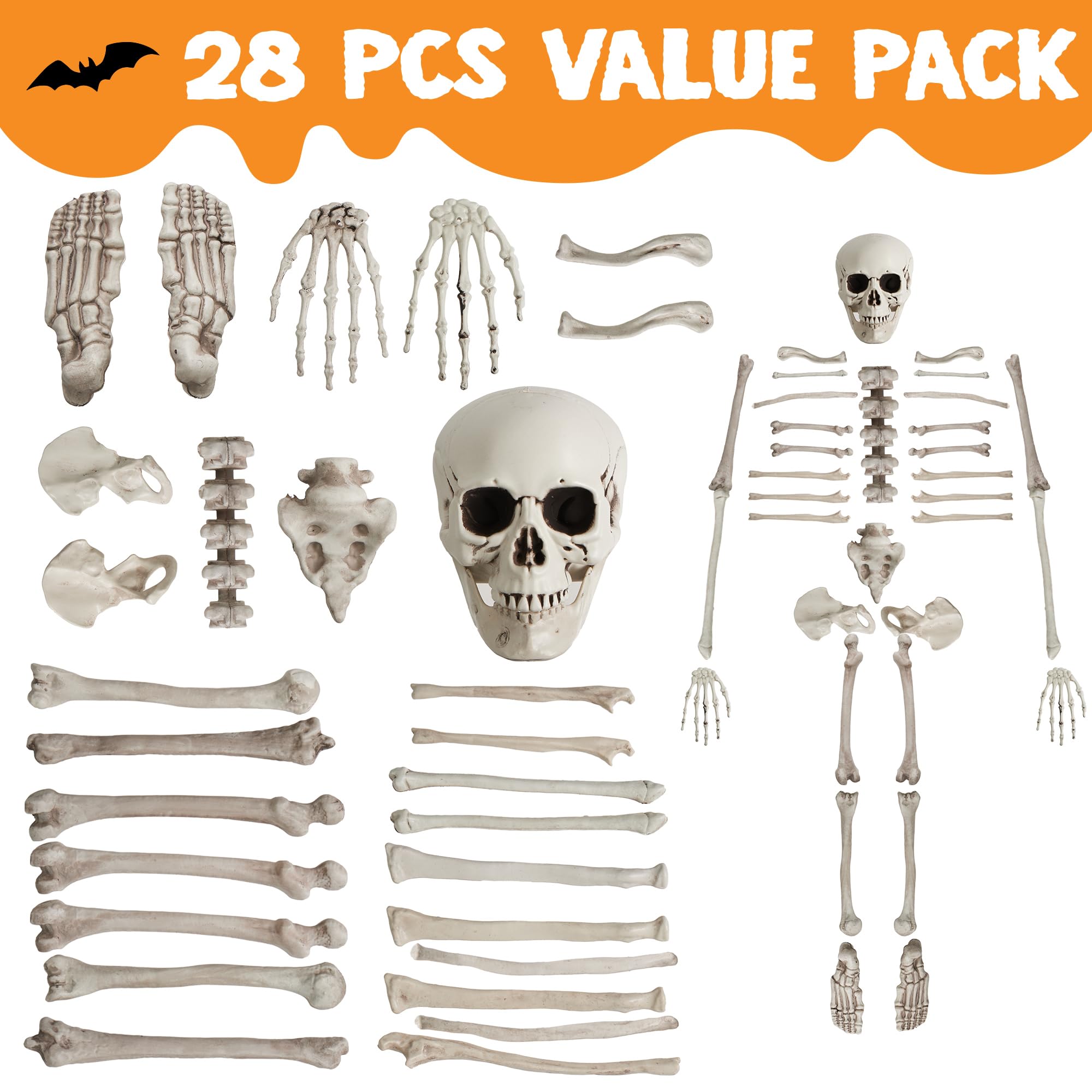 28 PCS Halloween Decorations Skeleton Bones and Skull Kit - Image 2