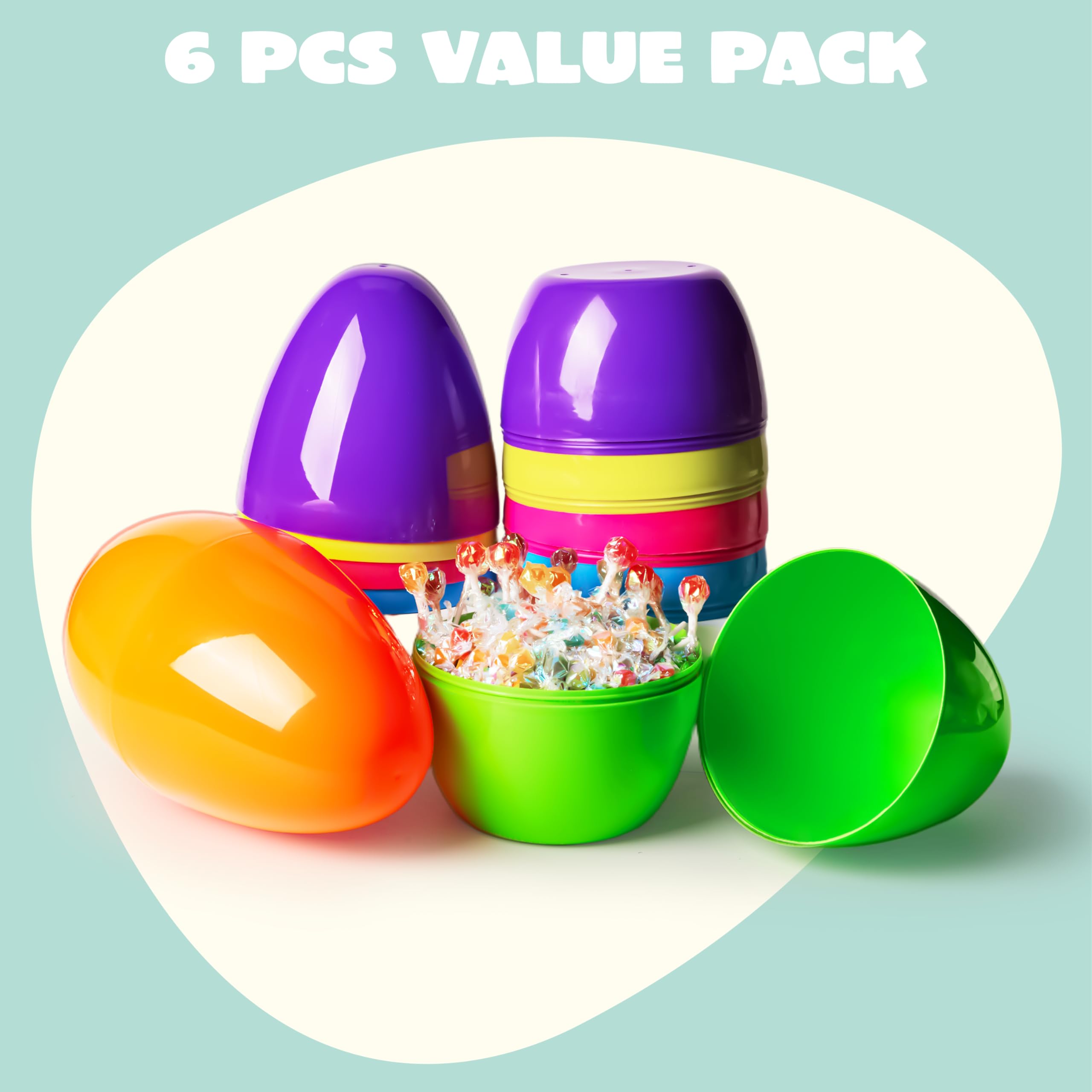 6Pcs 10 Jumbo Plastic Easter Egg Shells Fillable for Easter Egg Hunt - Image 2