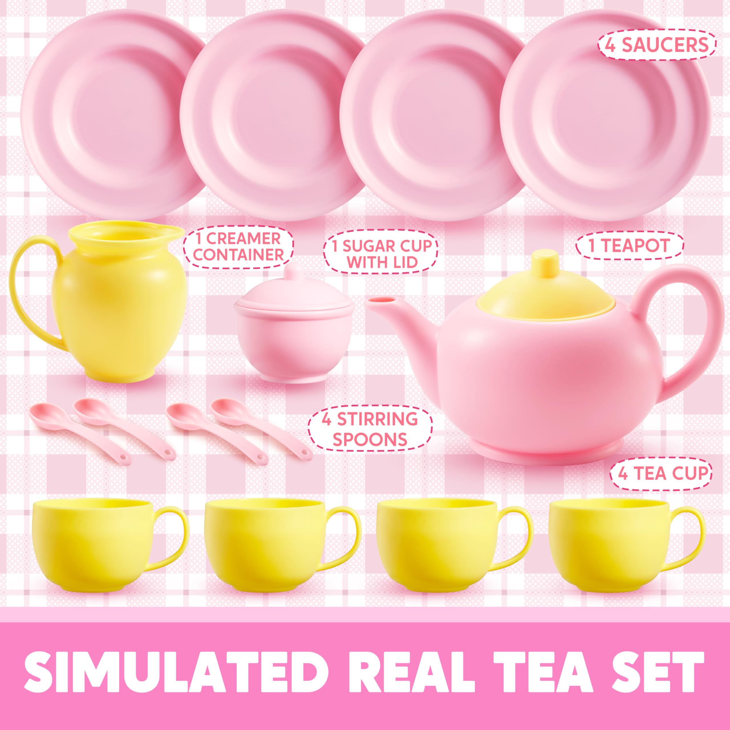 18PCS Pretend Tea Party Set - Pink Teapot - Image 2