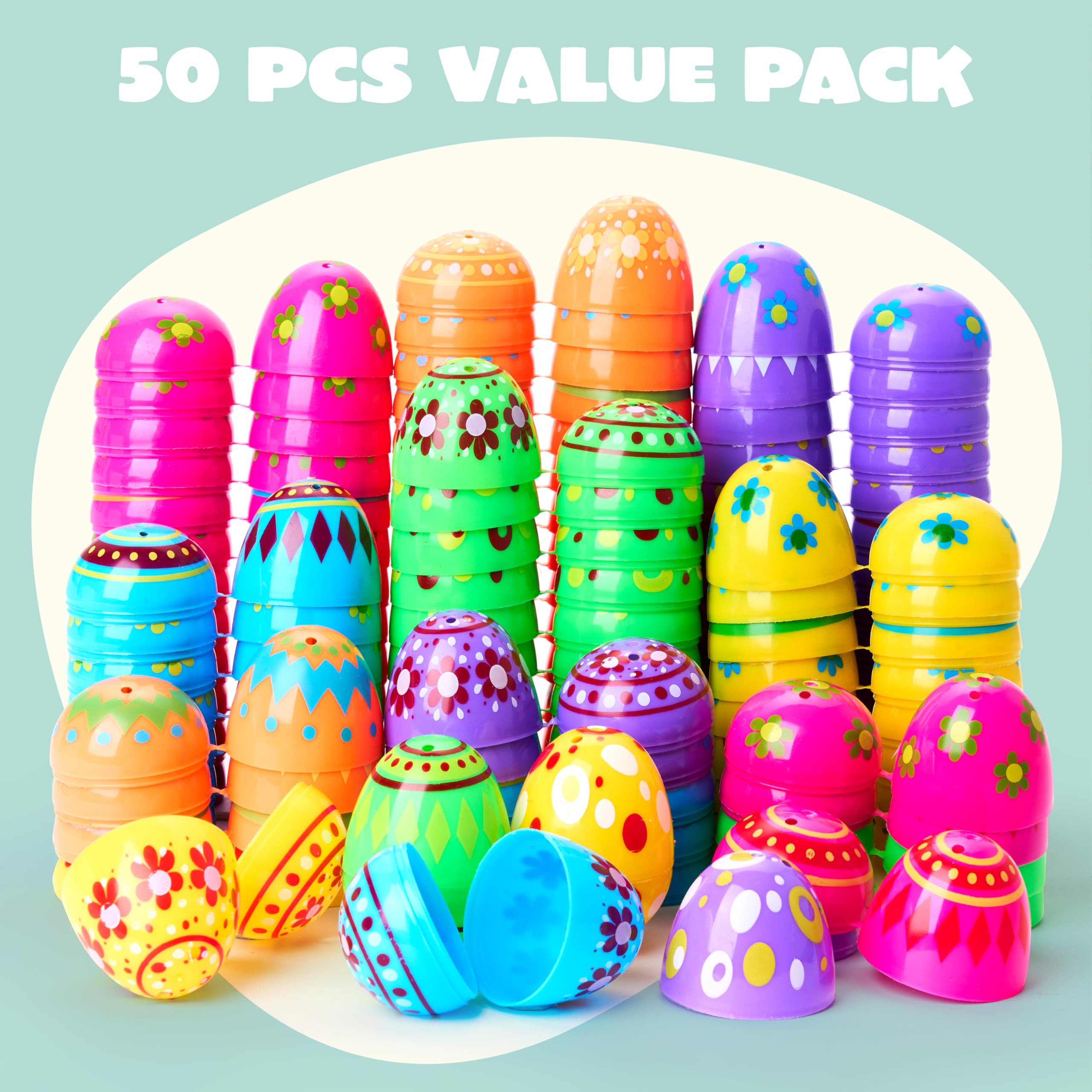 50 Pcs Plastic Printed Bright Easter Eggs for Easter Hunt - Image 2