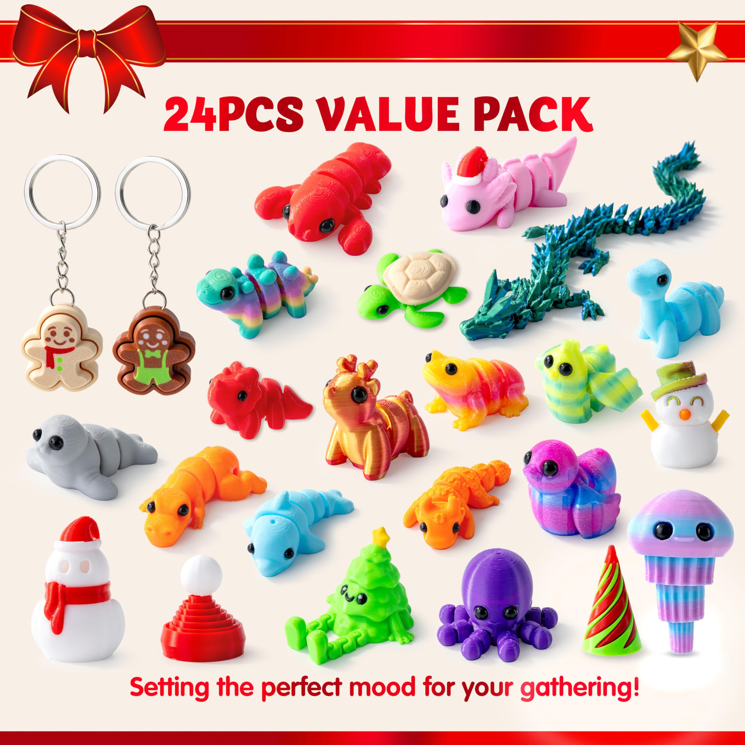 24 Pcs Christmas Advent Calendar 3D Printed Toys - Image 2