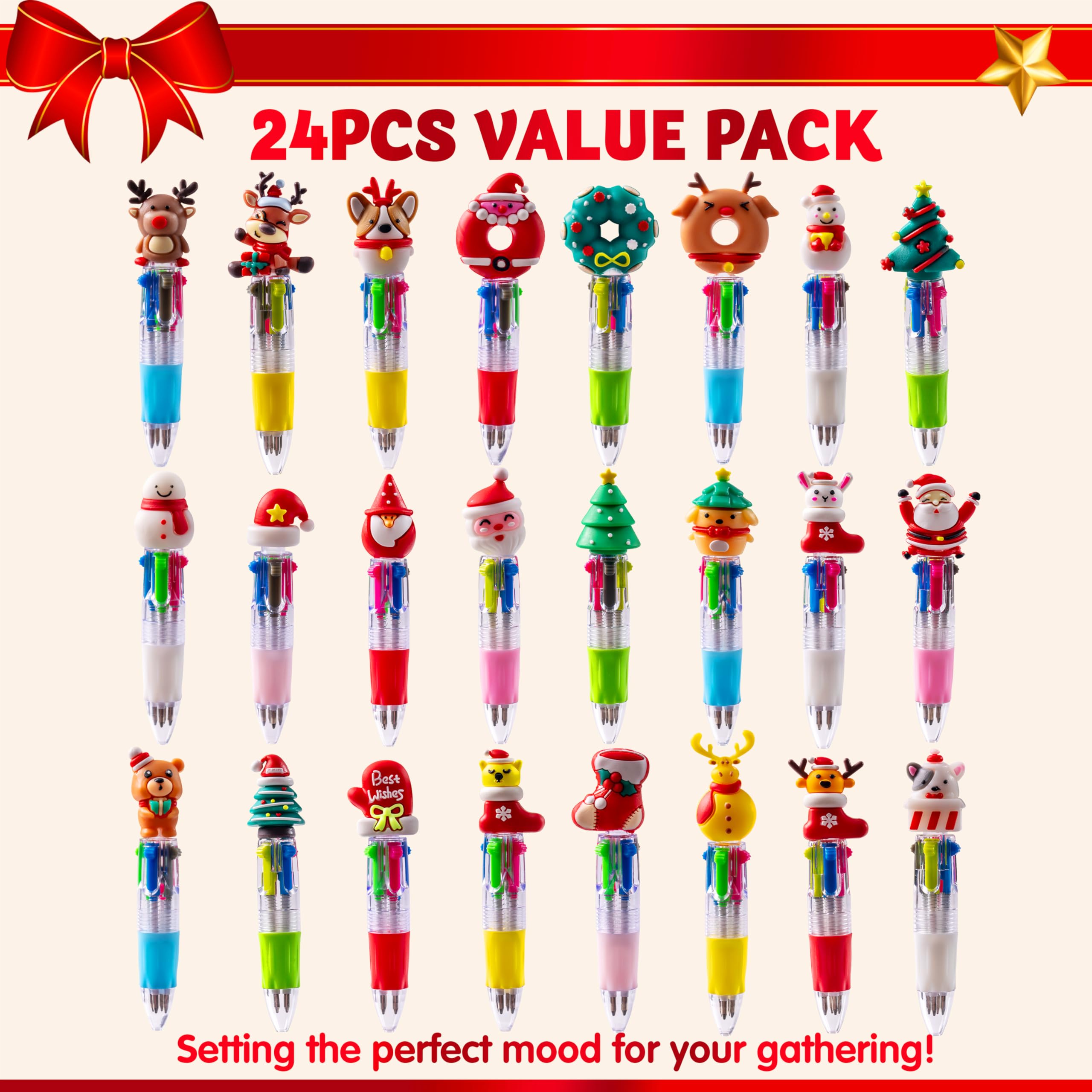 24 PCS Christmas Multicolor Pens Bulk For Kids - Image 2