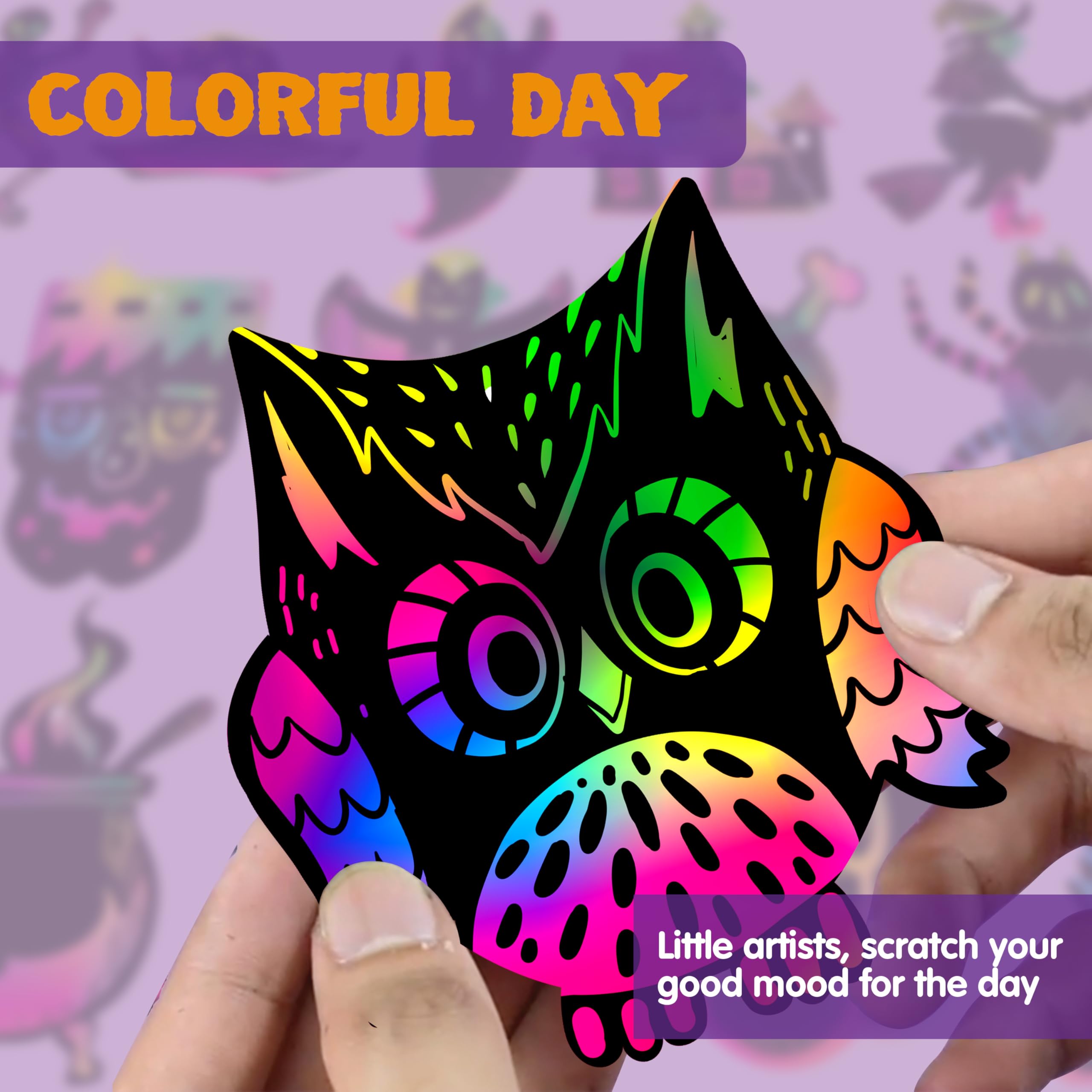 120 Pcs Halloween Rainbow Scratch Art Crafts for Kid - Image 2