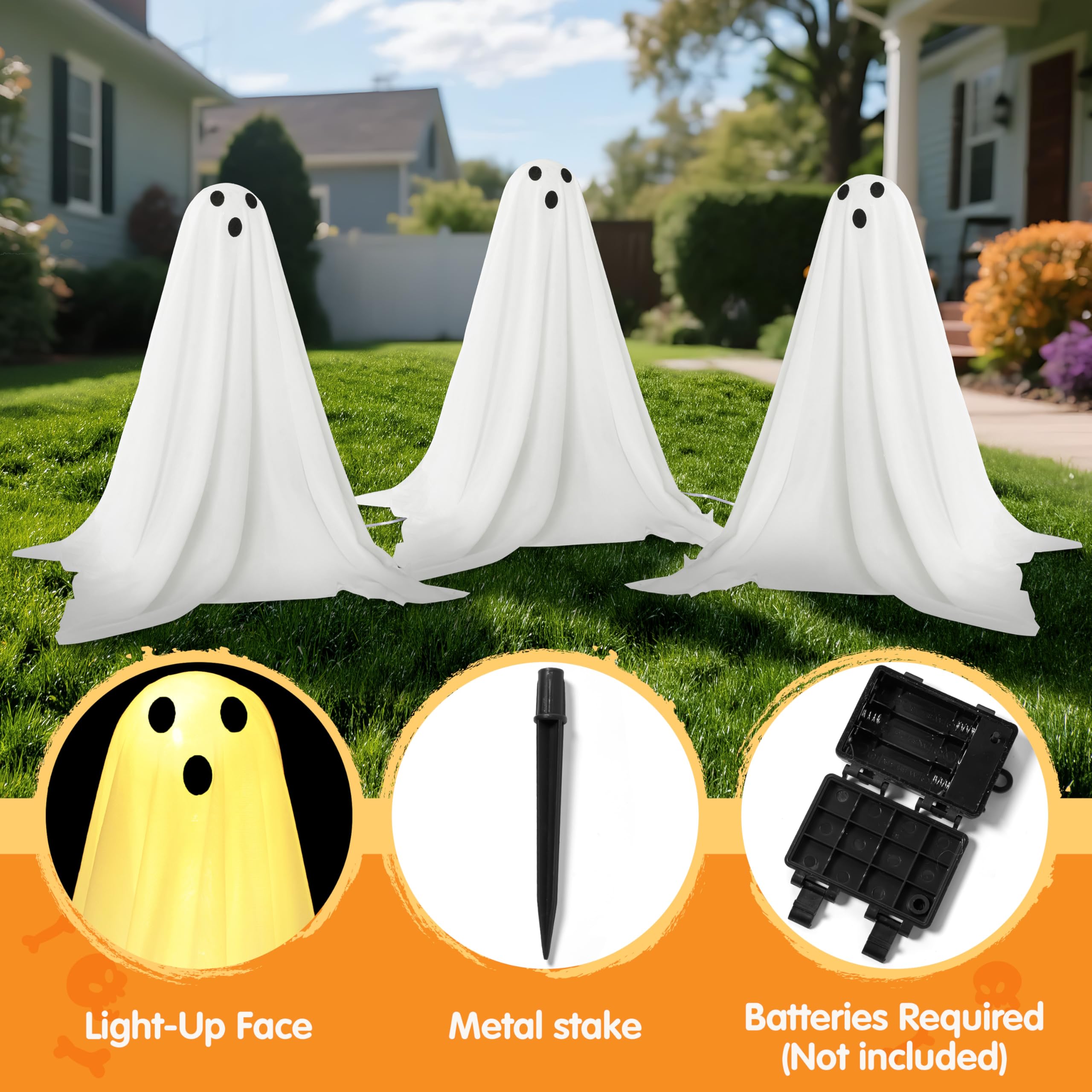 6 Pcs Halloween Decorations Outdoor Ghosts Pathway Lights - Image 2