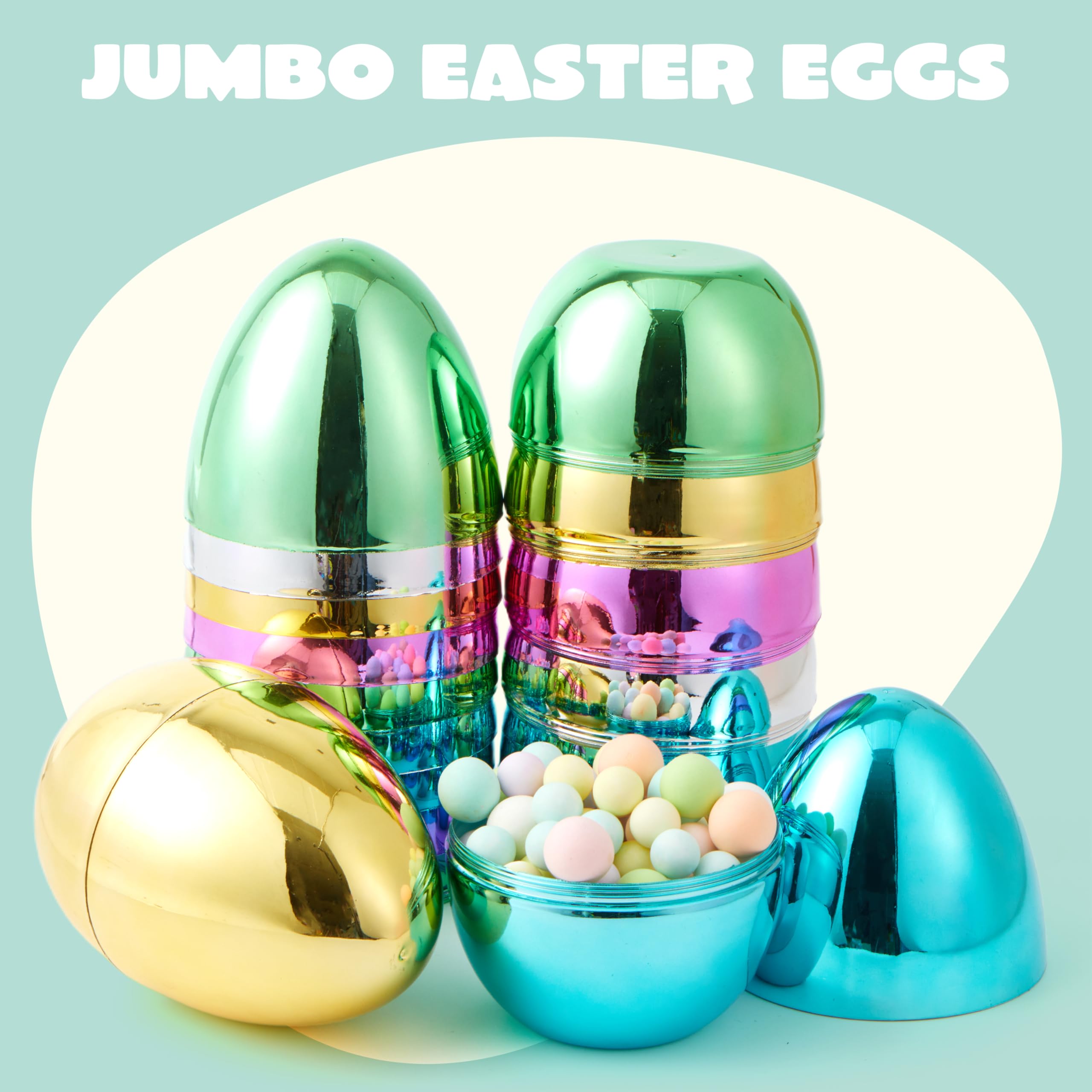 6 Pcs Large Metallic Easter Eggs, 6 Inches Colorful Jumbo Plastic Eggs - Image 2