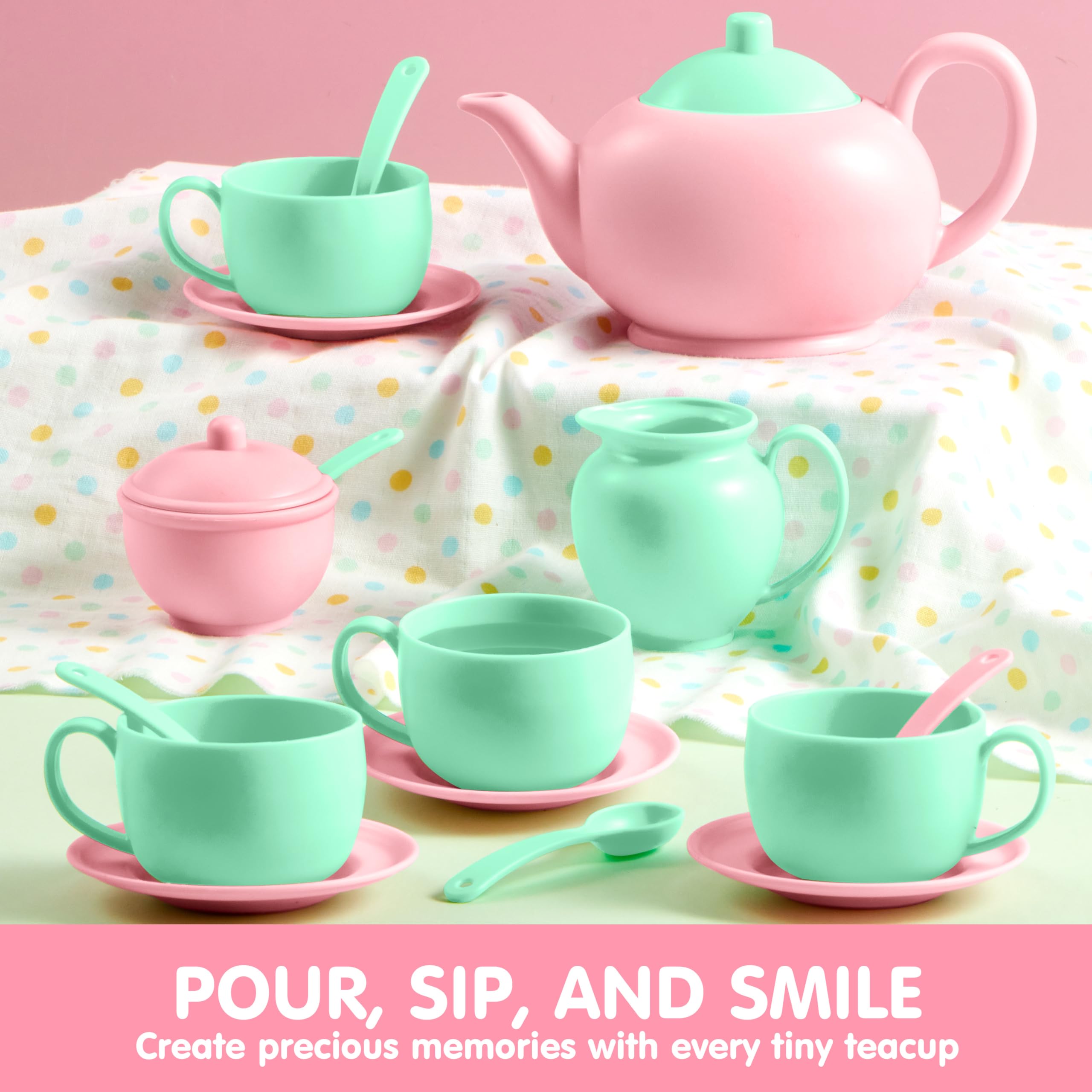 18PCS Pretend Tea Party Set - Baby Pink Teapot - Image 2