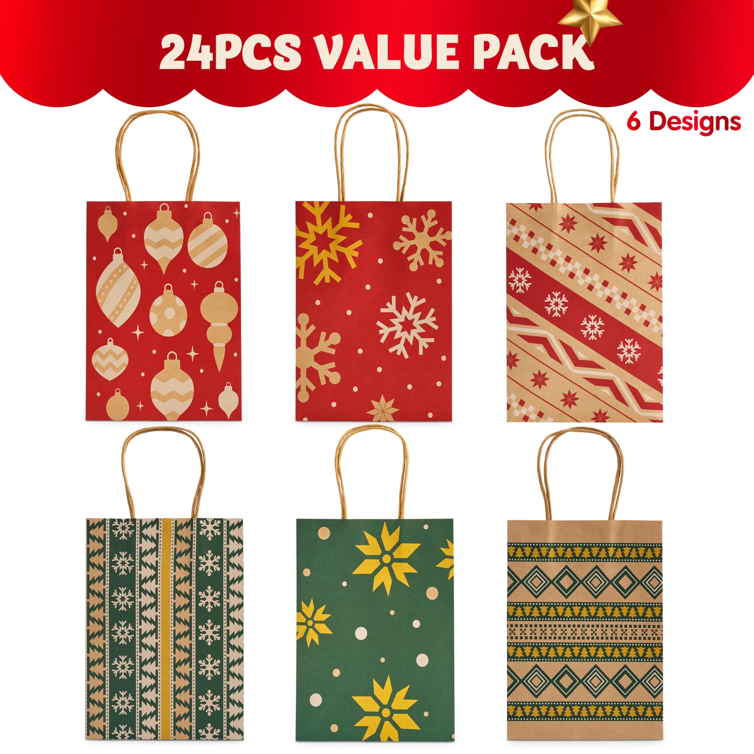 24PCS Christmas Kraft Bags Holiday Paper Goody Gift Bags - Image 7