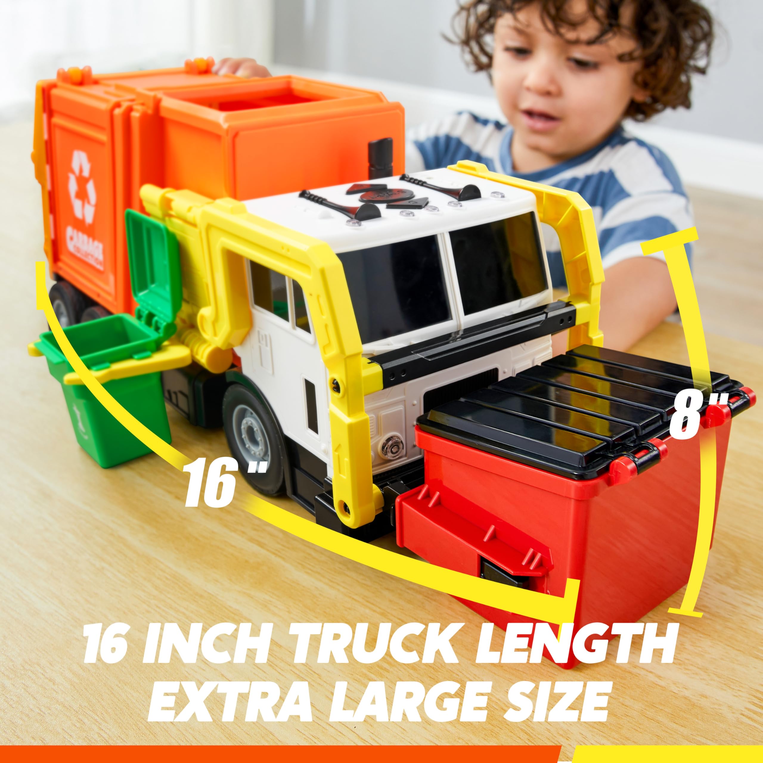 Large Friction Powered Garbage Truck Toy Set - Orange - Image 2