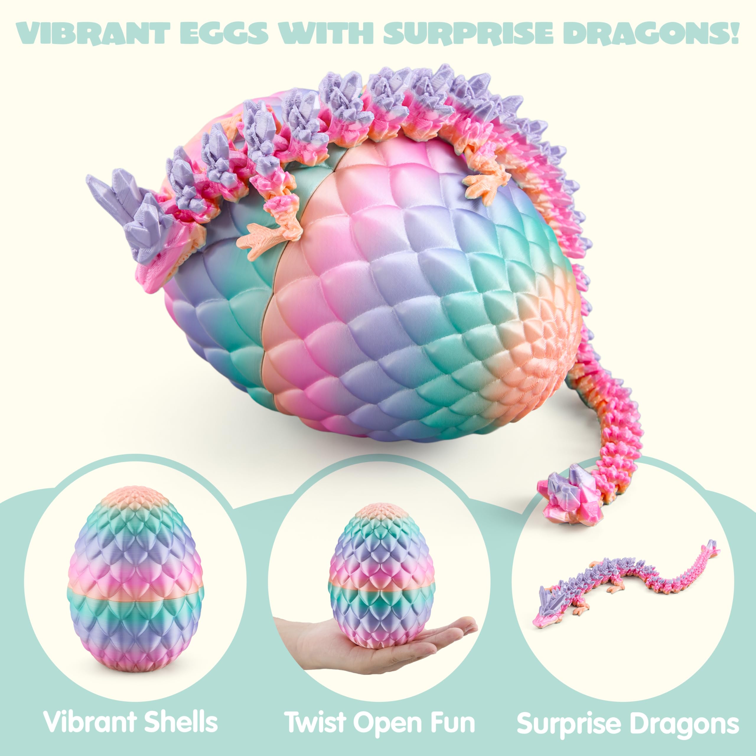 3D Printed Dragon Eggs with 12 Laser Rainbow Dragon Inside - Image 2
