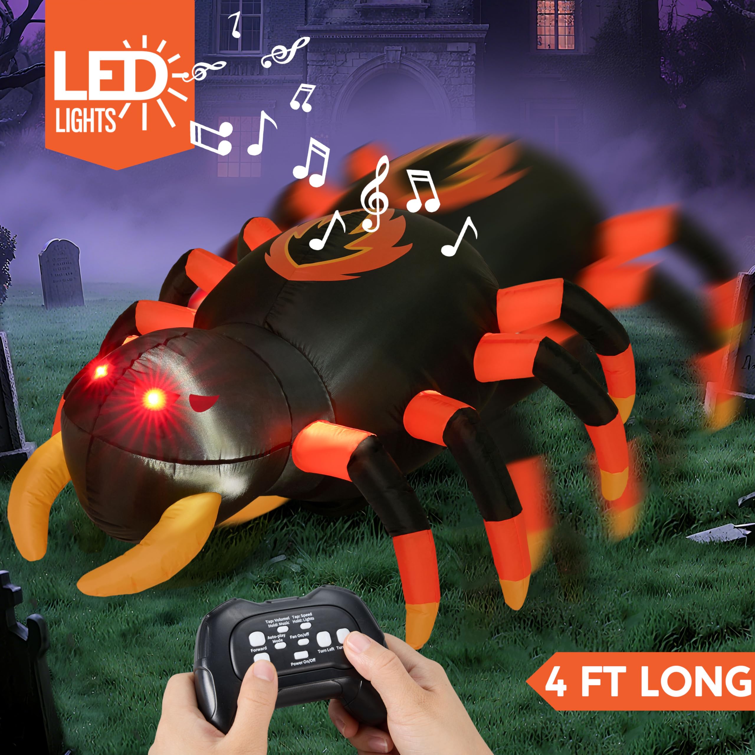 Remote Control 4FT Halloween Inflatable Spider - Image 2