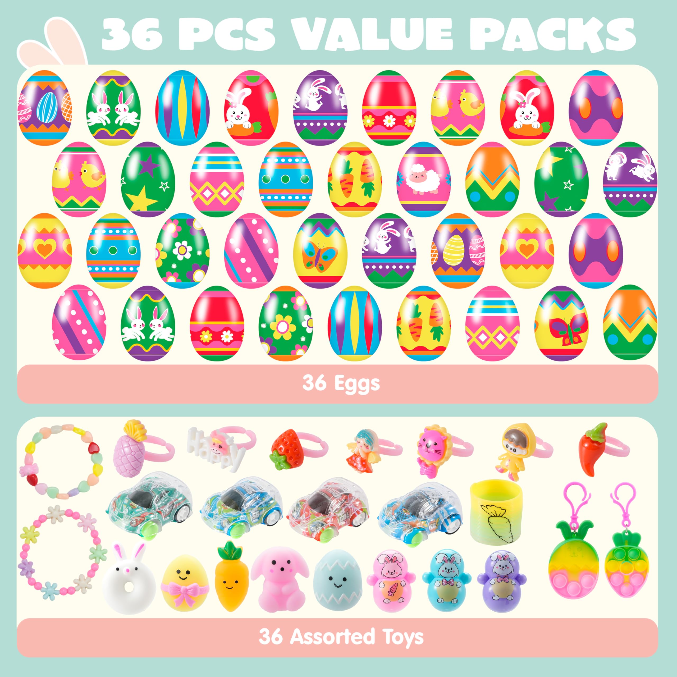 36 Pcs Prefilled Easter Eggs with Assorted Toys - Image 2