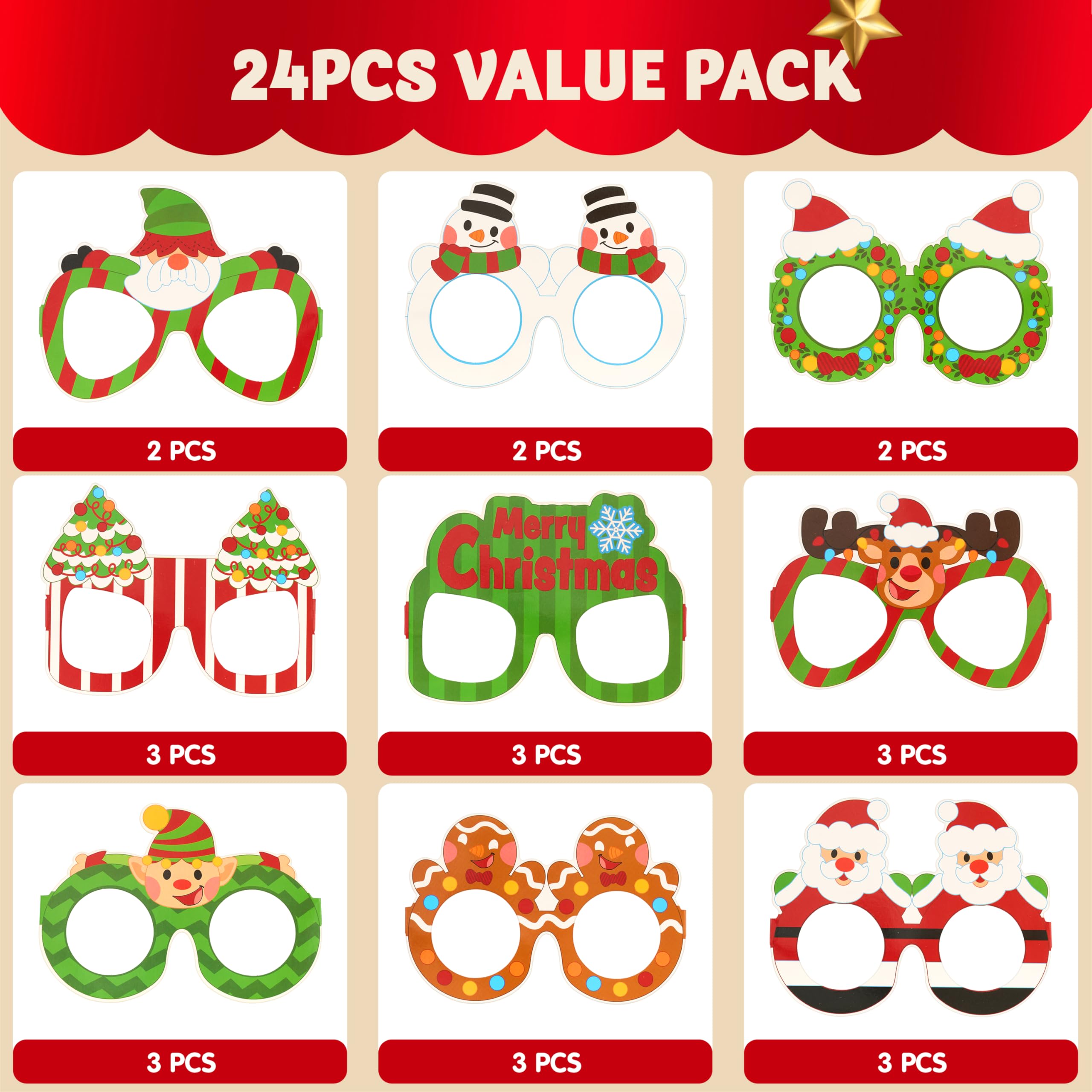 24 Pcs Christmas Paper Eyeglasses - Image 2