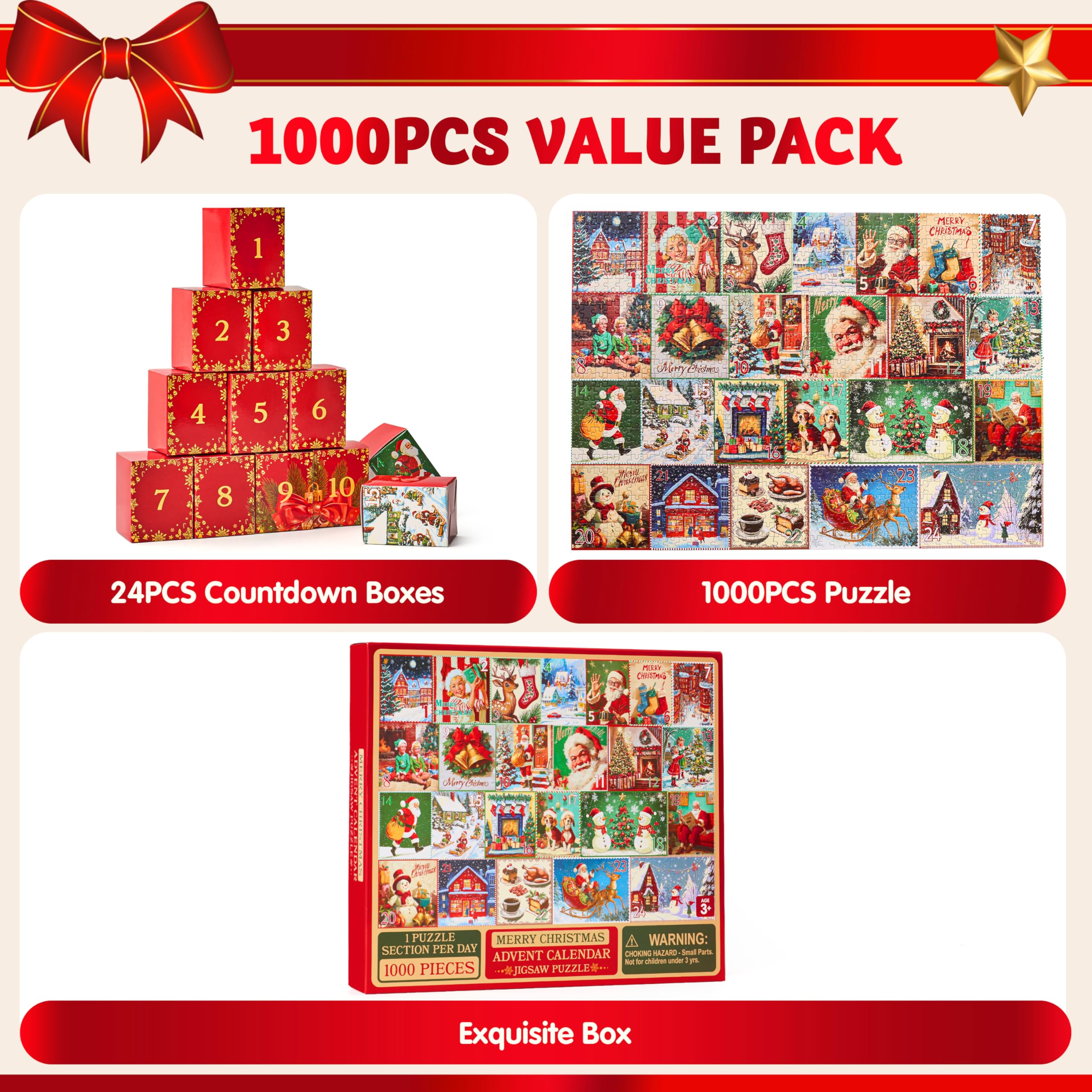 1000 PCS 24 Days Christmas Advent Calendar Puzzles - Image 2