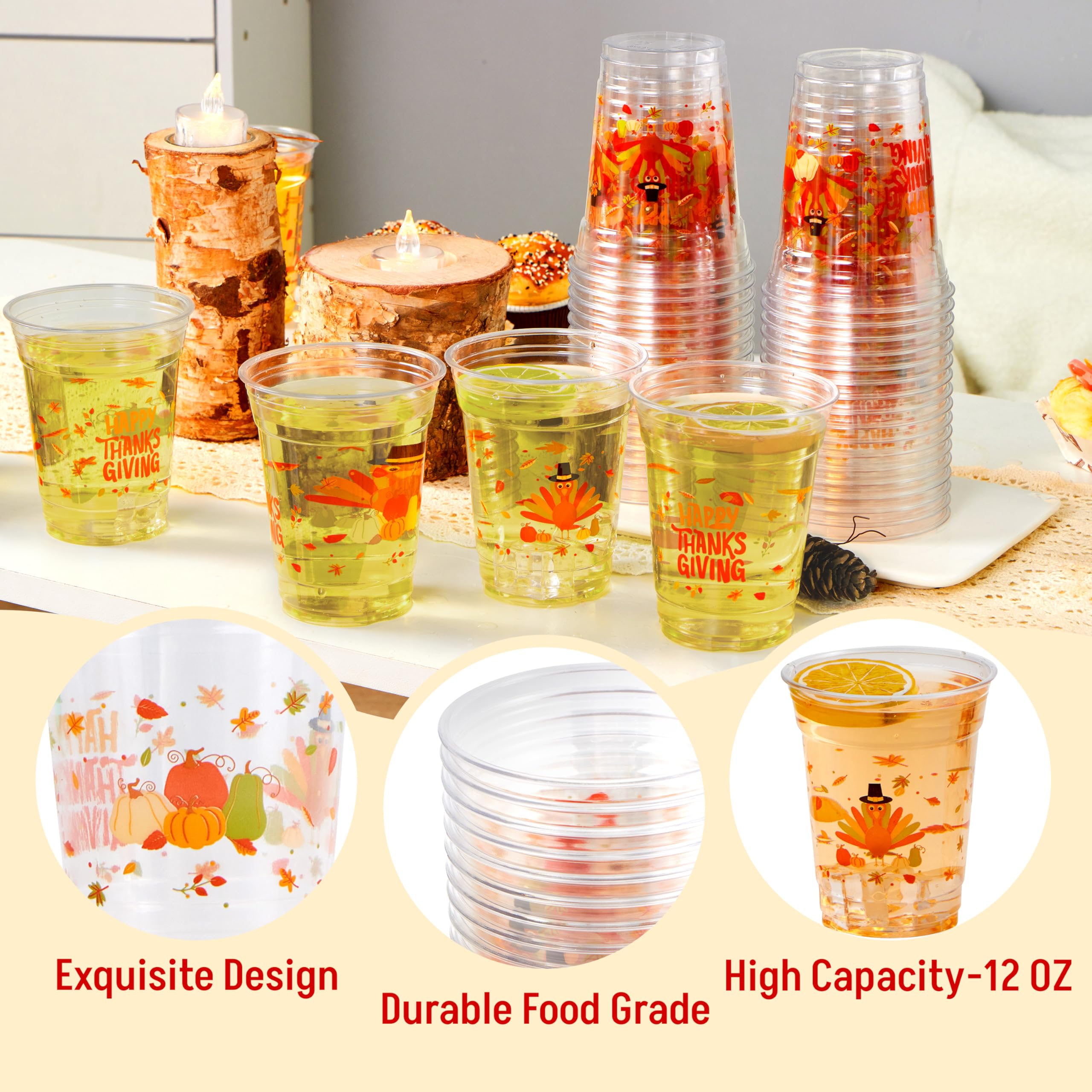 50 Pcs Thanksgiving Plastic Cups Disposable - Image 2