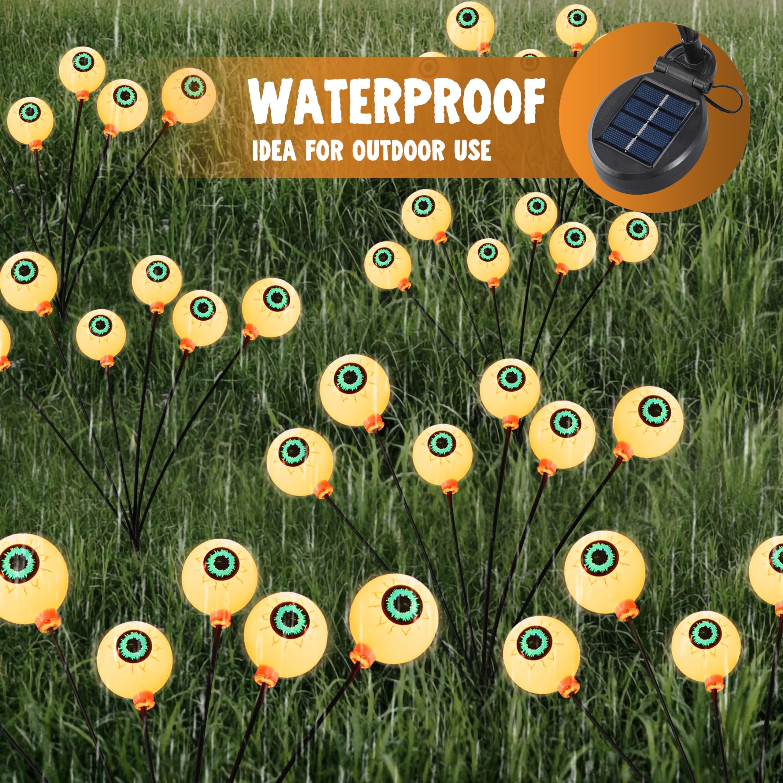 Halloween Decorations Outdoor Solar Scary Eyeball Lights-Warm White - Image 2