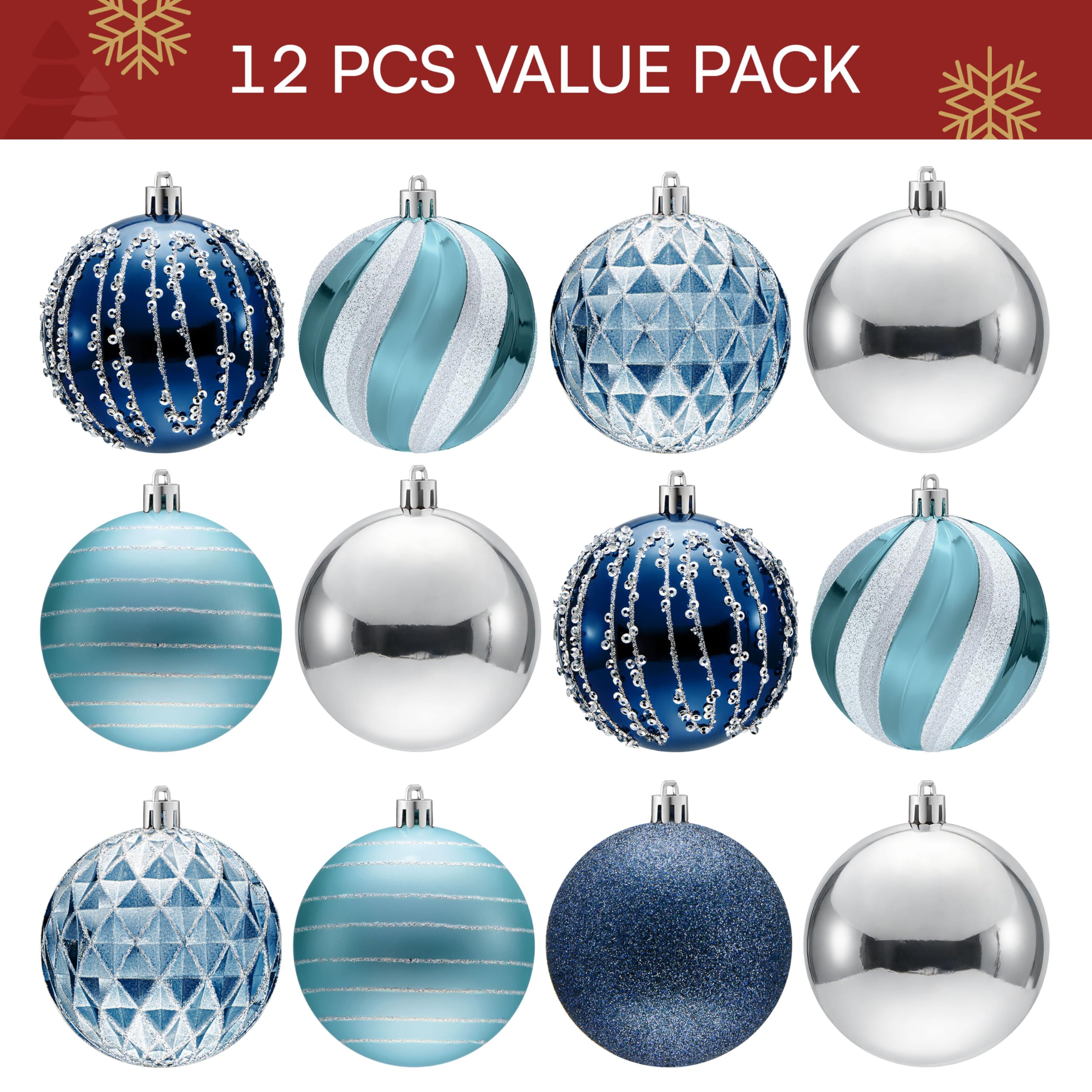 12 Pcs 3.15 Blue Silve Christmas Balls Ornaments Set - Image 2