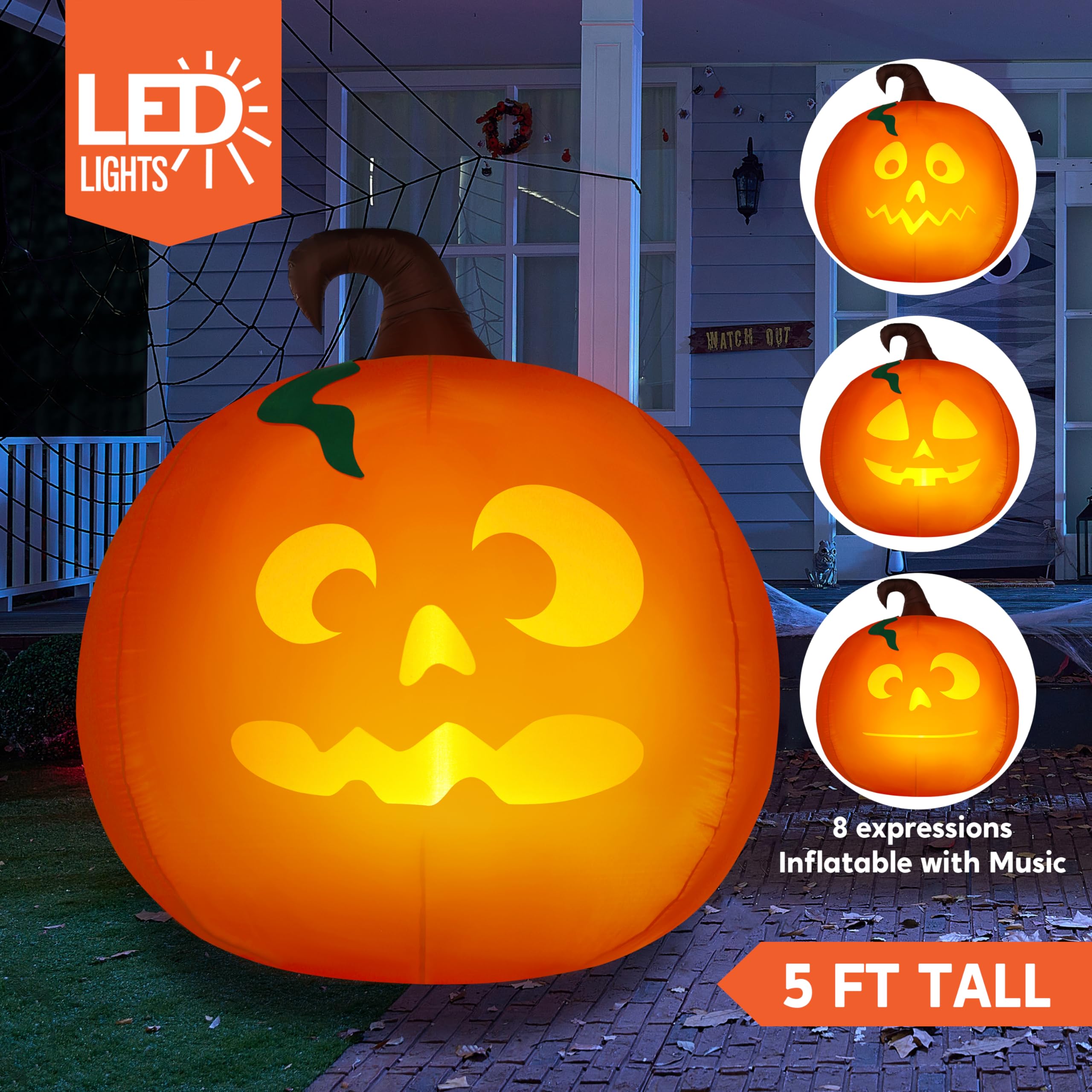 5Ft Halloween Inflatable Pumpkin Outdoor Decoration - Image 2