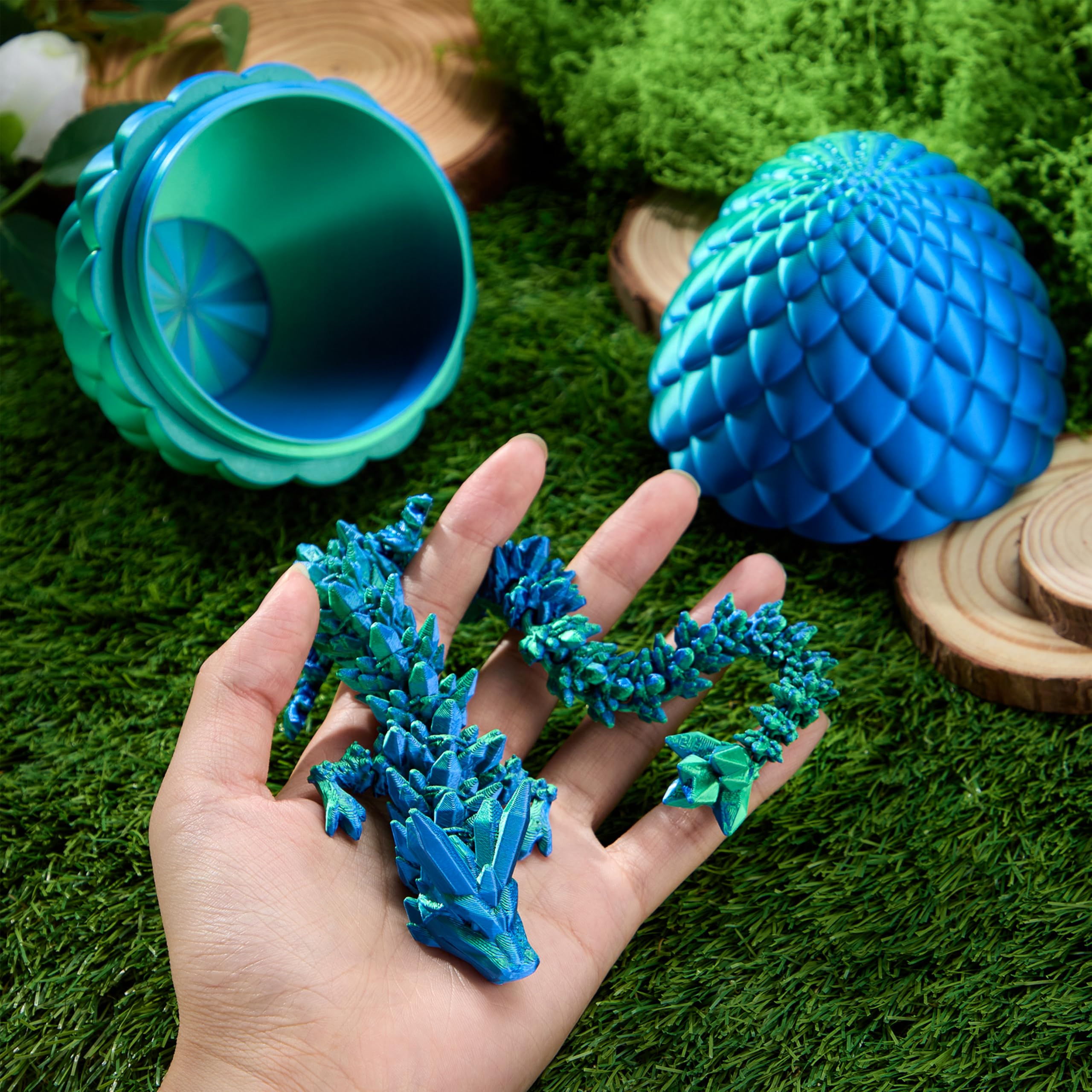 3D Printed Dragon Egg with 12 Laser Blue-Green Dragon Inside - Image 2