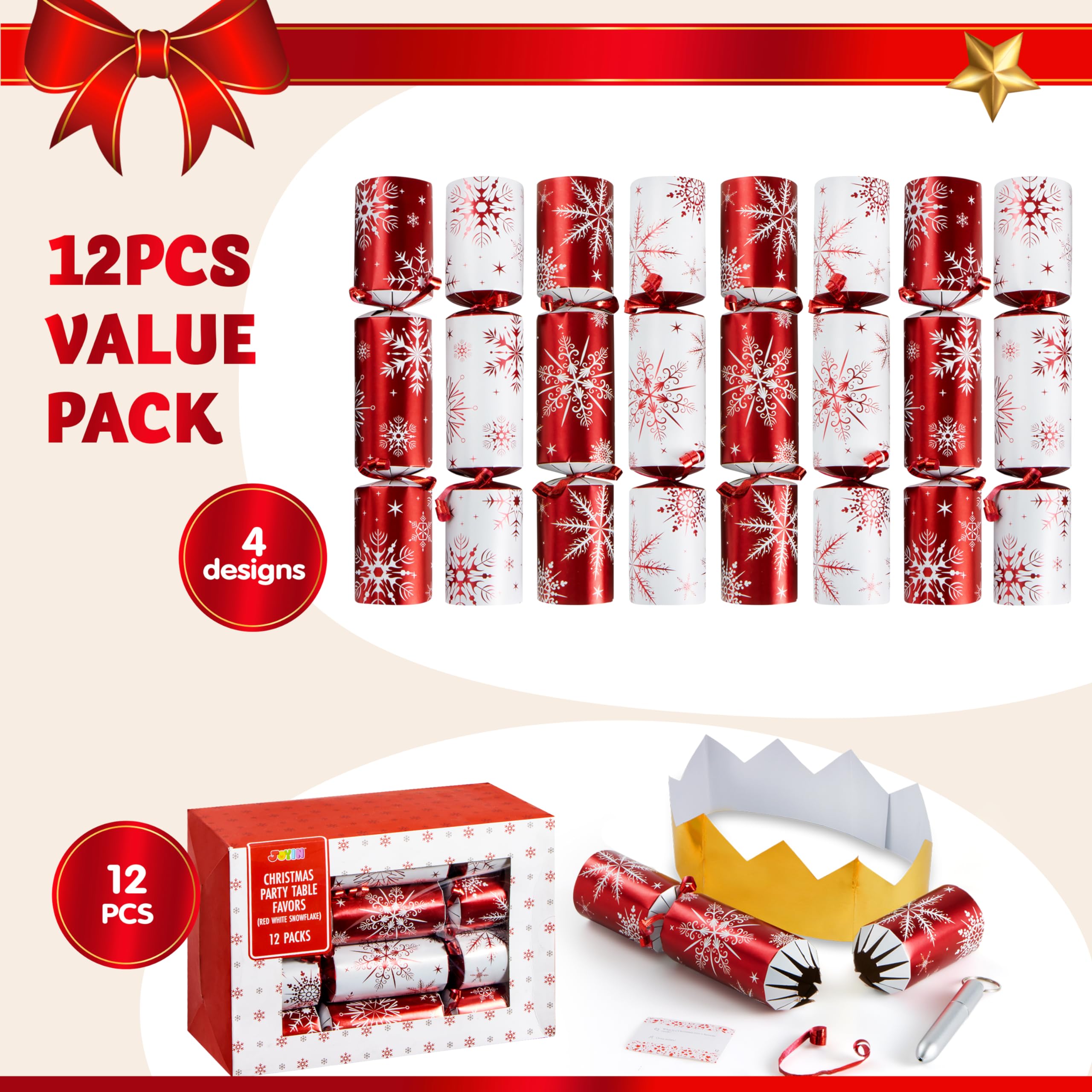 Christmas Party Table Favors (Red White Snowflake), 12 Pack - Image 2