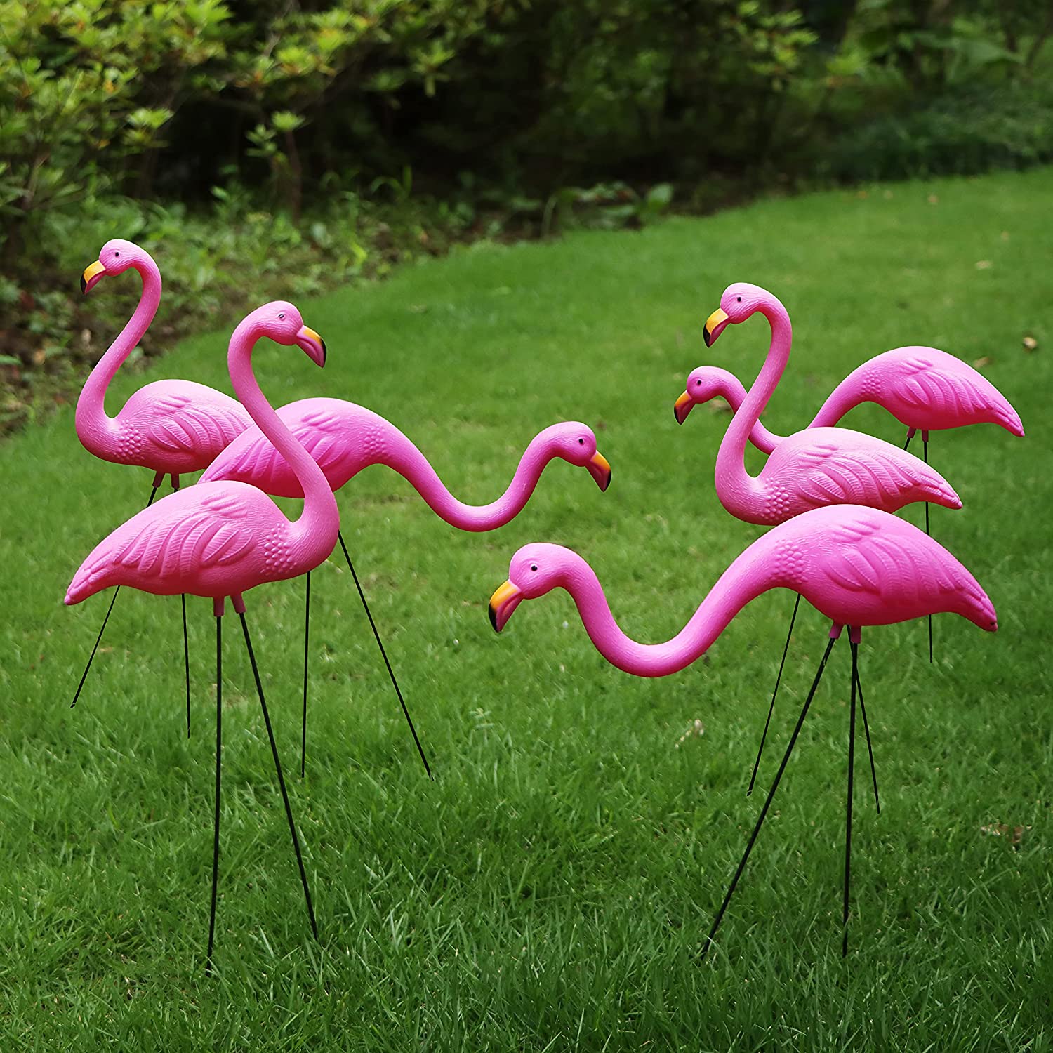 Small Pink Flamingo Yard Ornament, Set 6 - Image 2