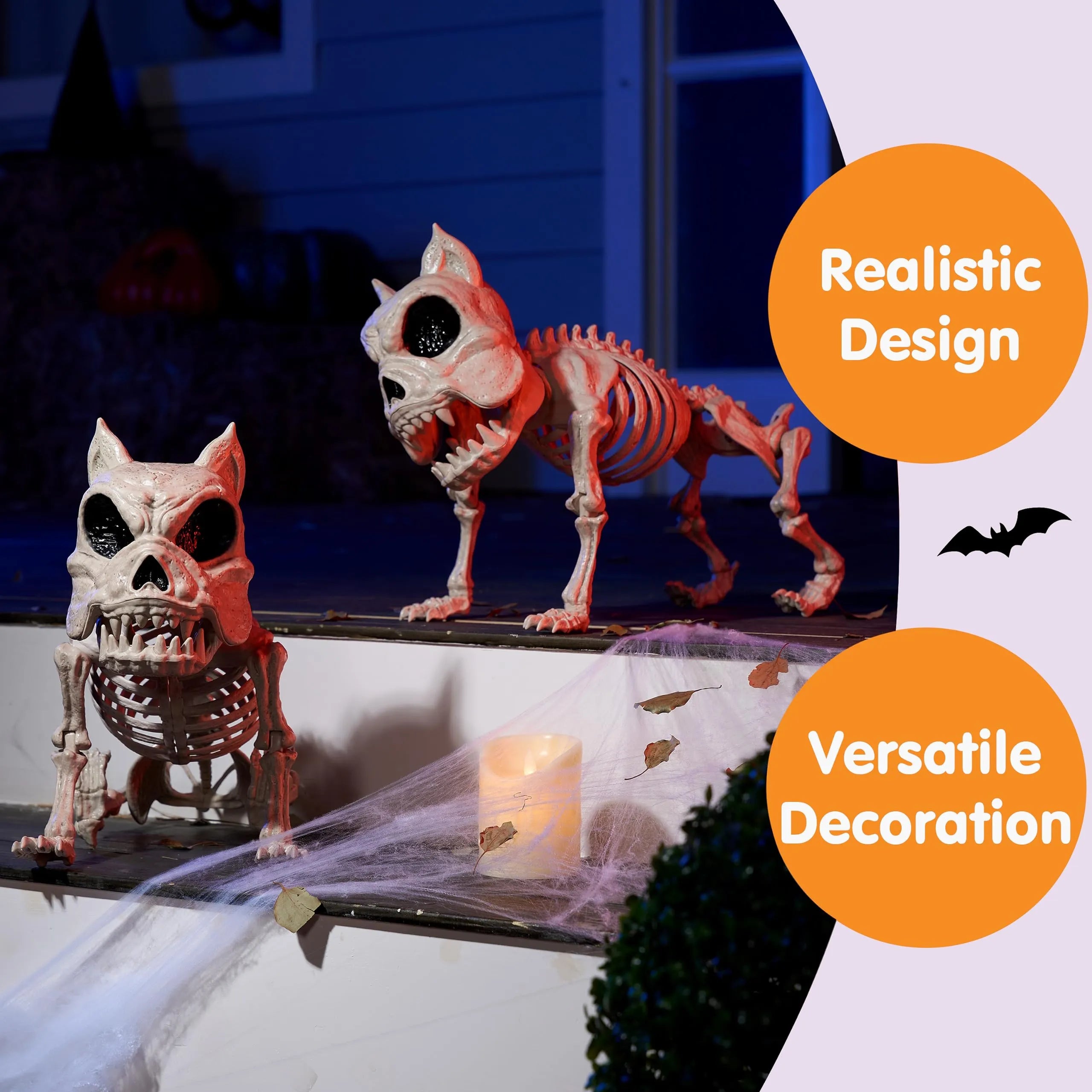 2 PCS 16in Halloween Pose-N-Stay Dog Skeleton Decoration Animal - Image 4