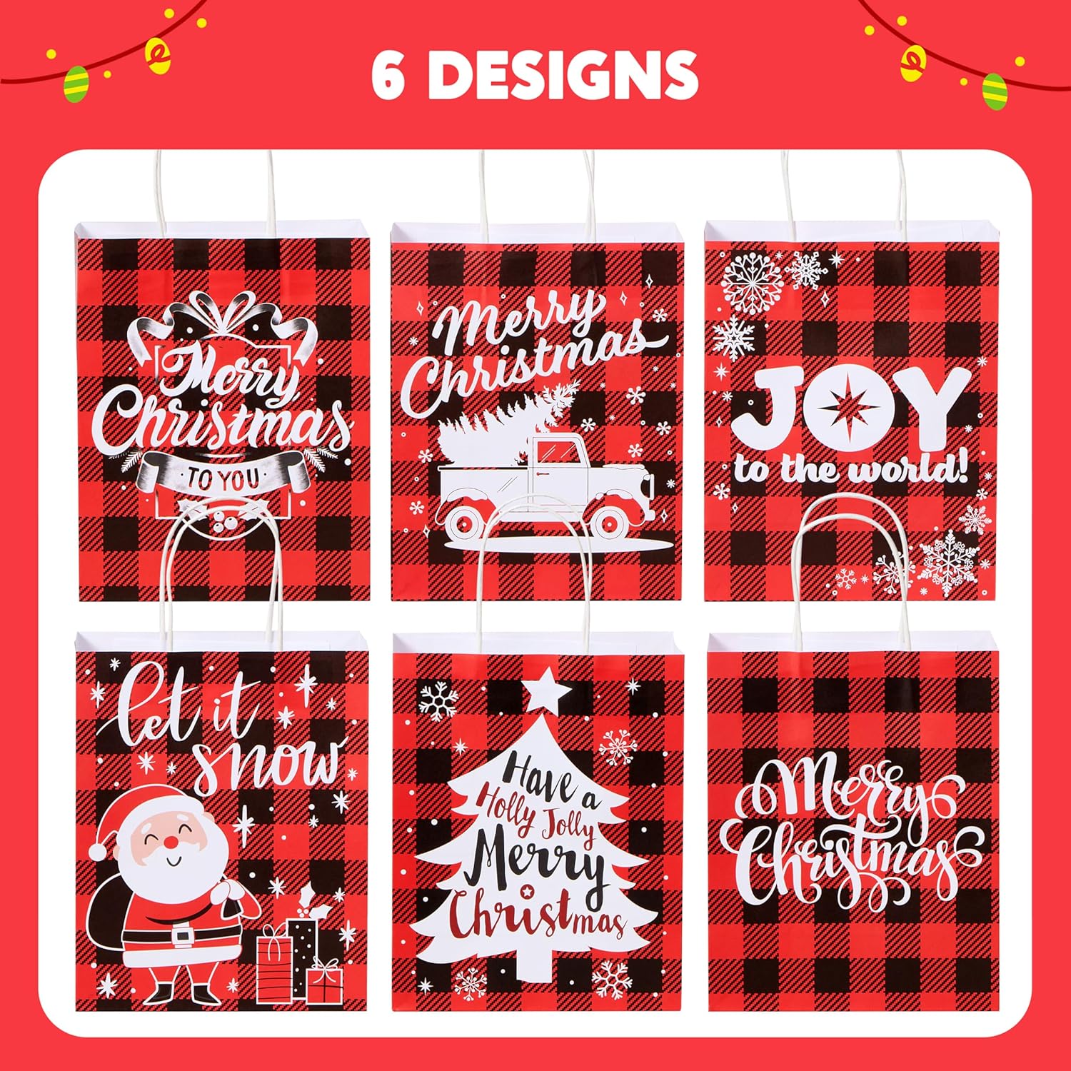 18 PCS Christmas White Kraft Bags with Handles - Image 2