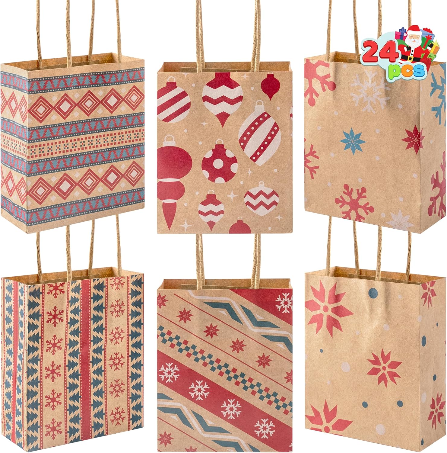 24 PCS Christmas Kraft Gift Bags with Handles - Image 2