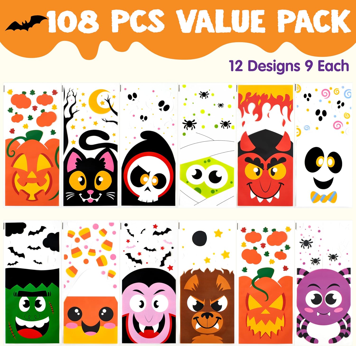 JOYIN 108 Pcs Halloween Treat Bags with Ties - Image 2