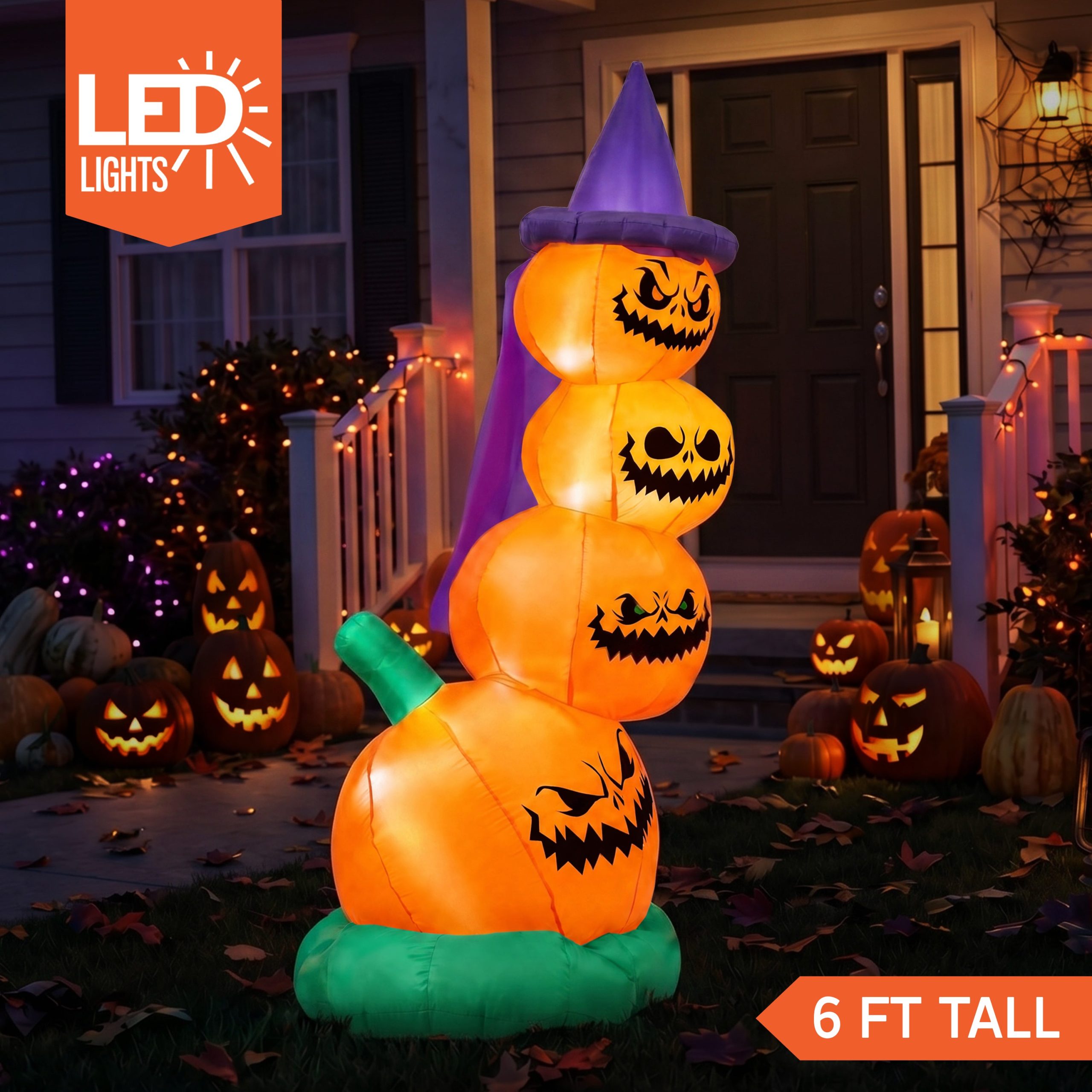 Joiedomi 6 Ft Inflatable Halloween Pumpkin with Witch Hat & LED Lights - Image 2