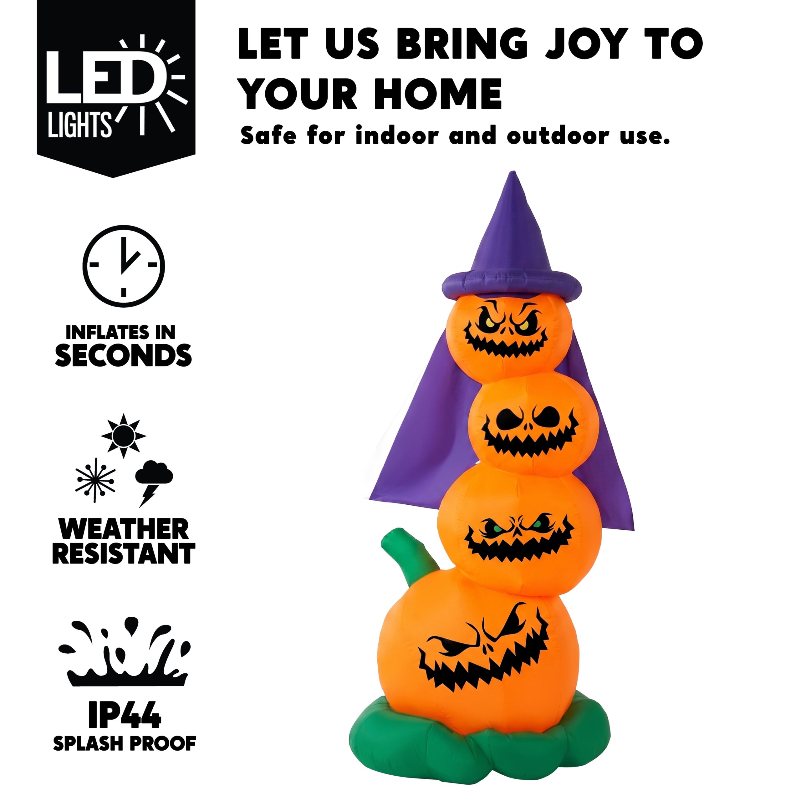 Joiedomi 6 Ft Inflatable Halloween Pumpkin with Witch Hat & LED Lights - Image 3