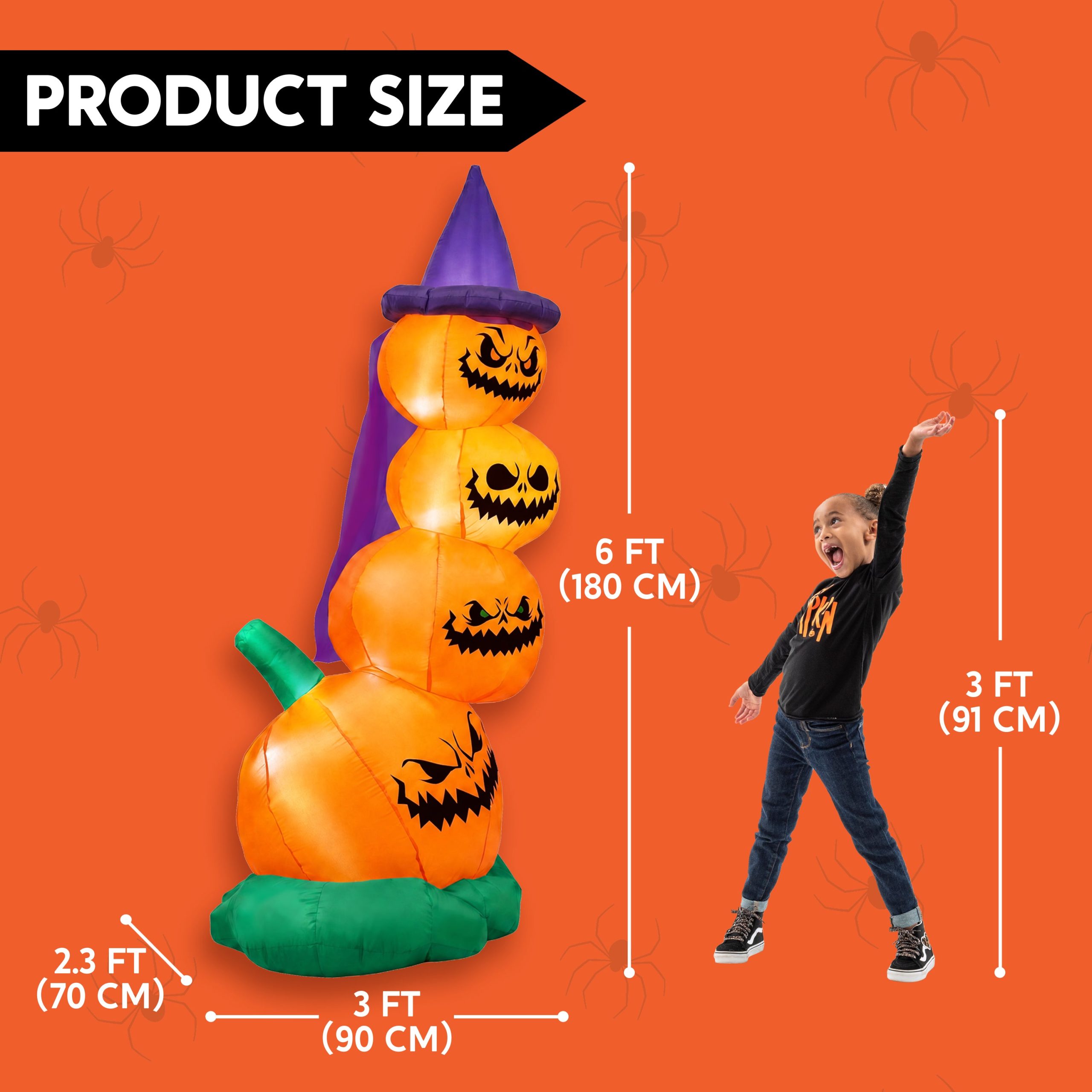 Joiedomi 6 Ft Inflatable Halloween Pumpkin with Witch Hat & LED Lights - Image 4