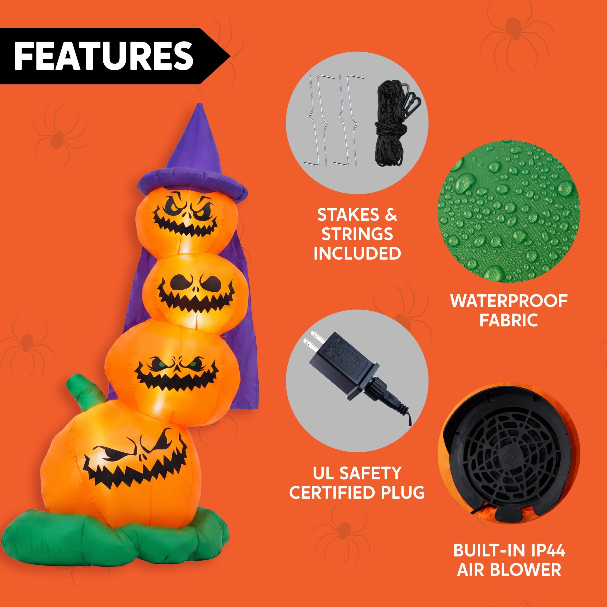 Joiedomi 6 Ft Inflatable Halloween Pumpkin with Witch Hat & LED Lights - Image 5