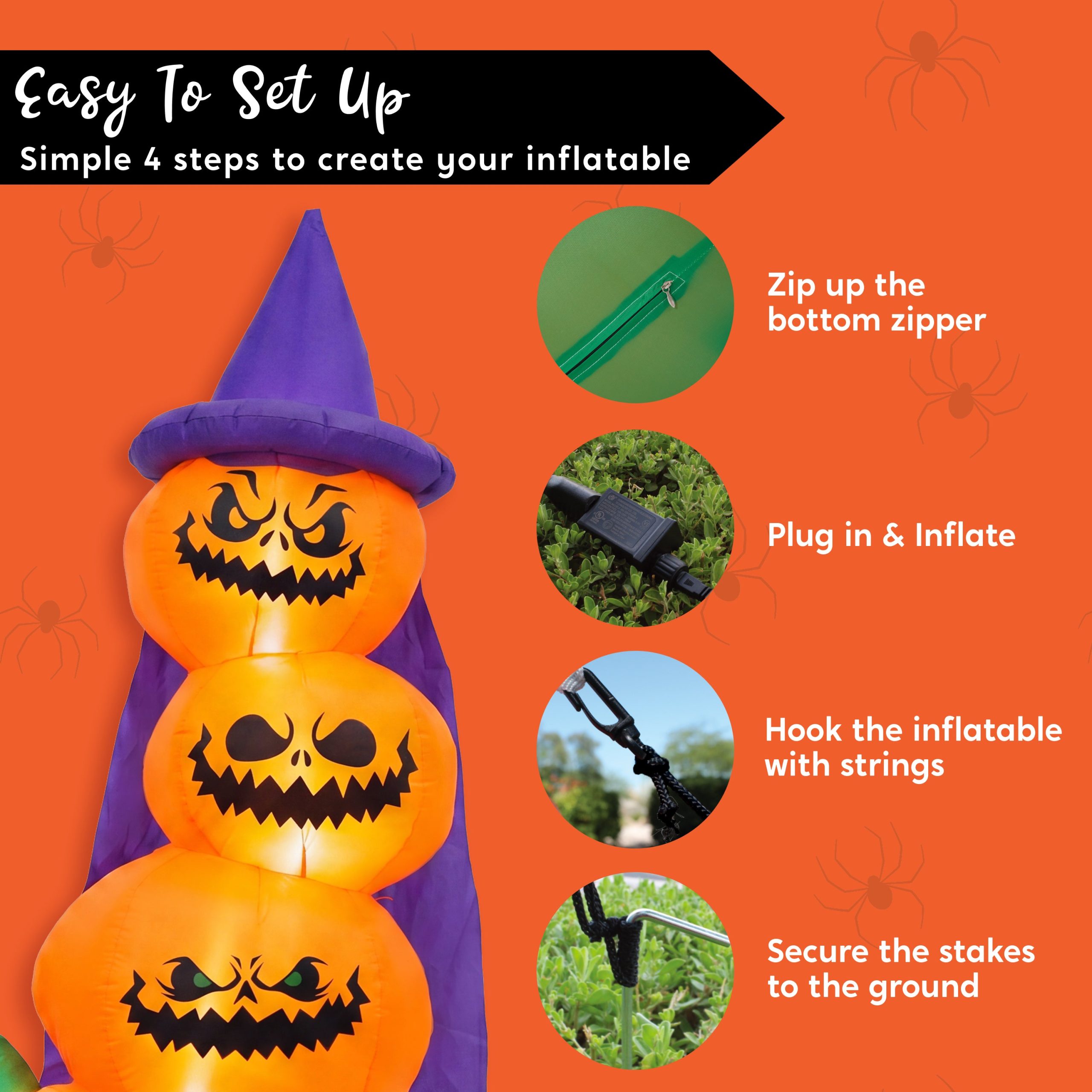 Joiedomi 6 Ft Inflatable Halloween Pumpkin with Witch Hat & LED Lights - Image 6