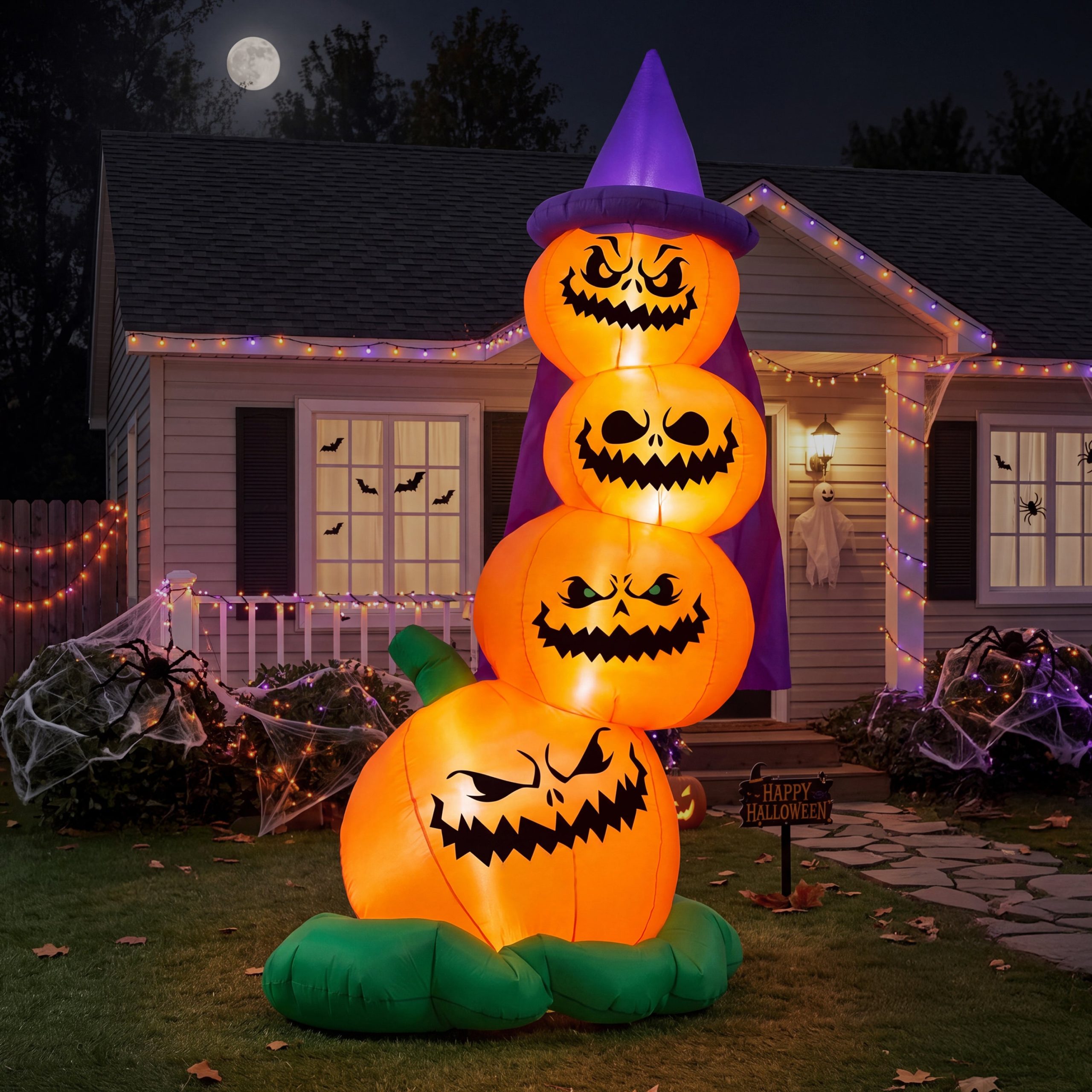 Joiedomi 6 Ft Inflatable Halloween Pumpkin with Witch Hat & LED Lights - Image 7