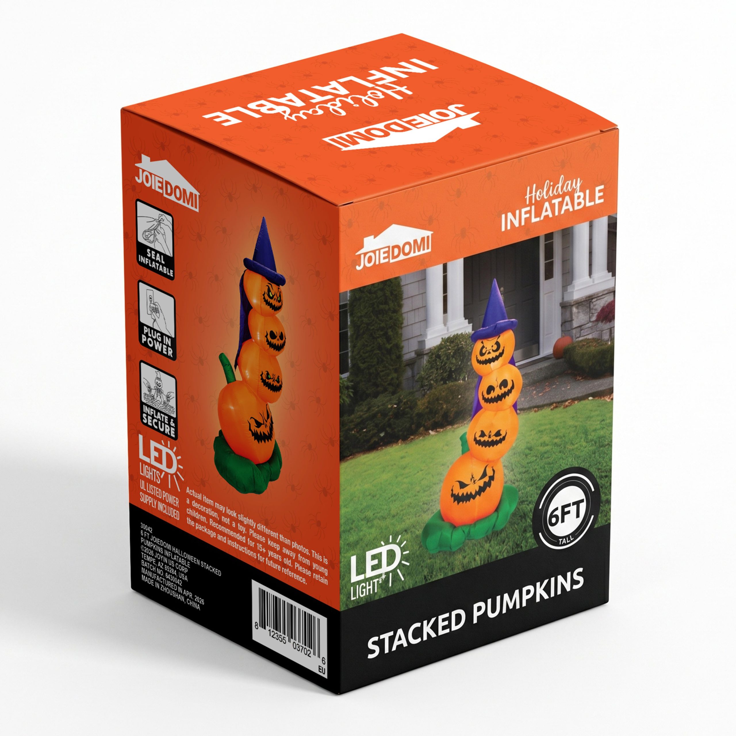 Joiedomi 6 Ft Inflatable Halloween Pumpkin with Witch Hat & LED Lights - Image 9