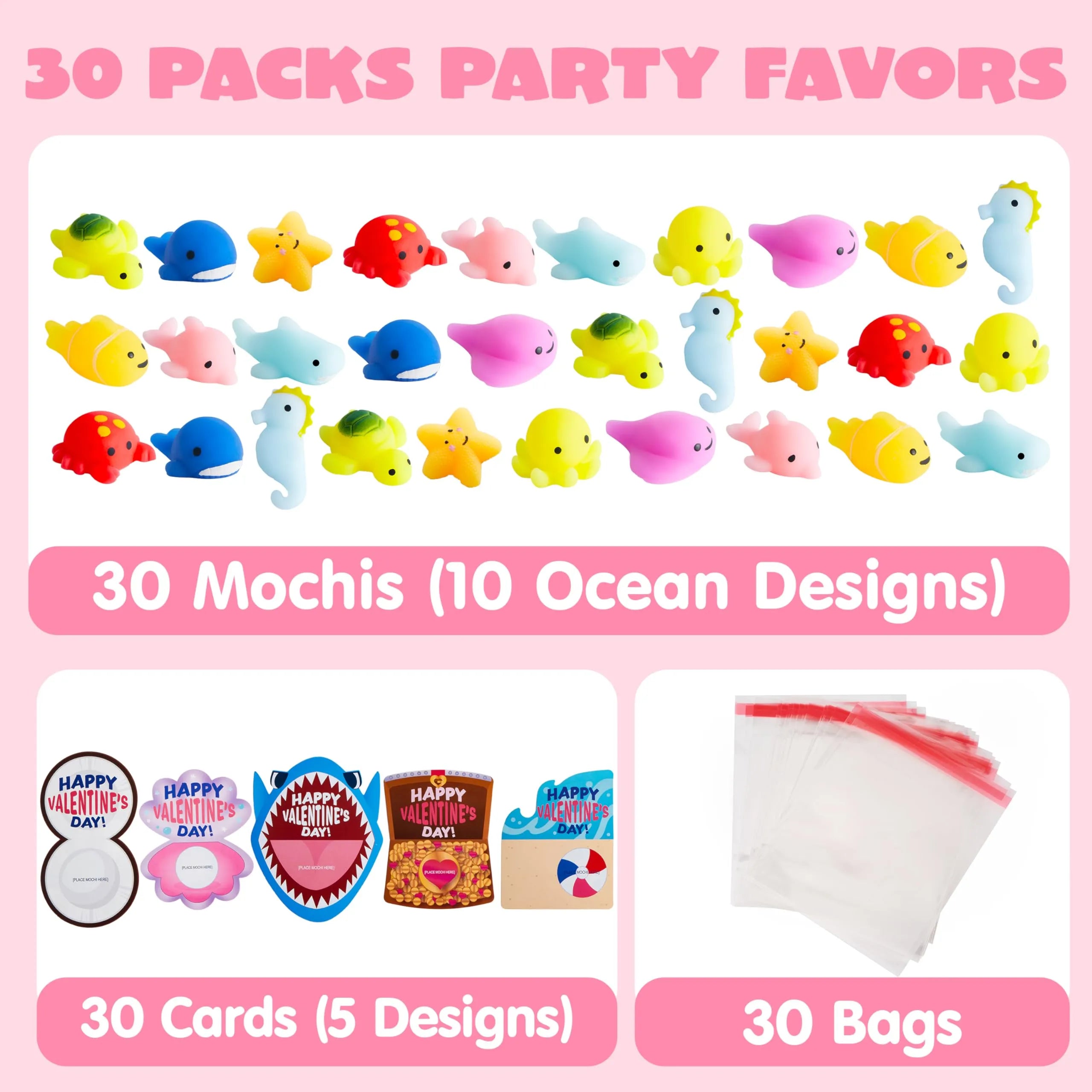 30 Packs Valentine Day Gift Cards with Mochi Squishy Toys for Kids Exchange Prizes - Image 2