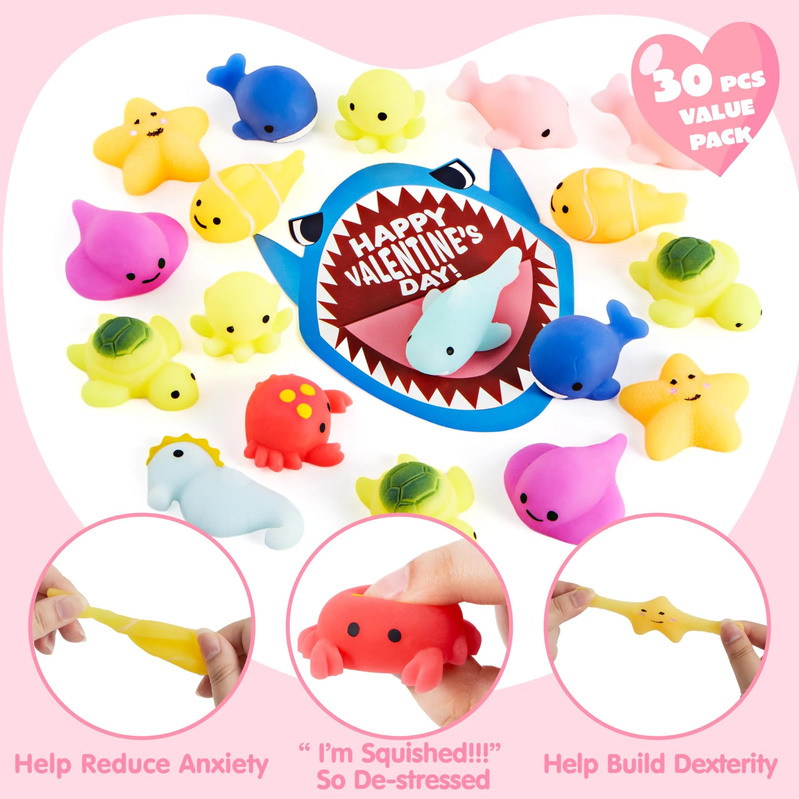 30 Packs Valentine Day Gift Cards with Mochi Squishy Toys for Kids Exchange Prizes - Image 3